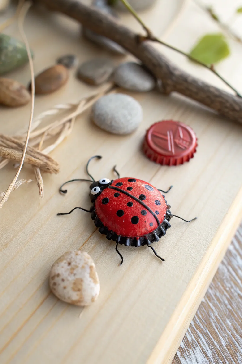 Transform your bottle caps into charming ladybug decor with a Scandinavian twist!