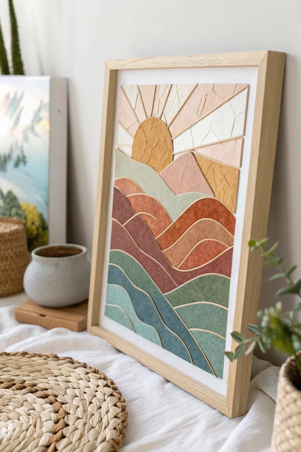Discover the art of abstract landscapes with this minimalist paper collage. Embrace creativity and natural beauty.