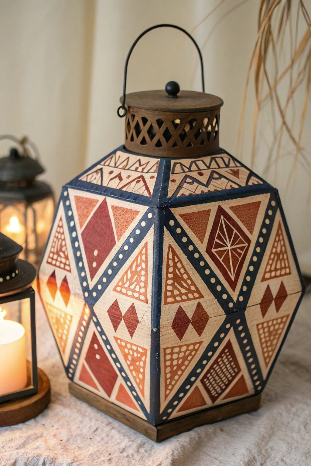 Illuminate your space with the chic elegance of geometric patterns. #GeoDelight #ScandiBoho #LanternArt