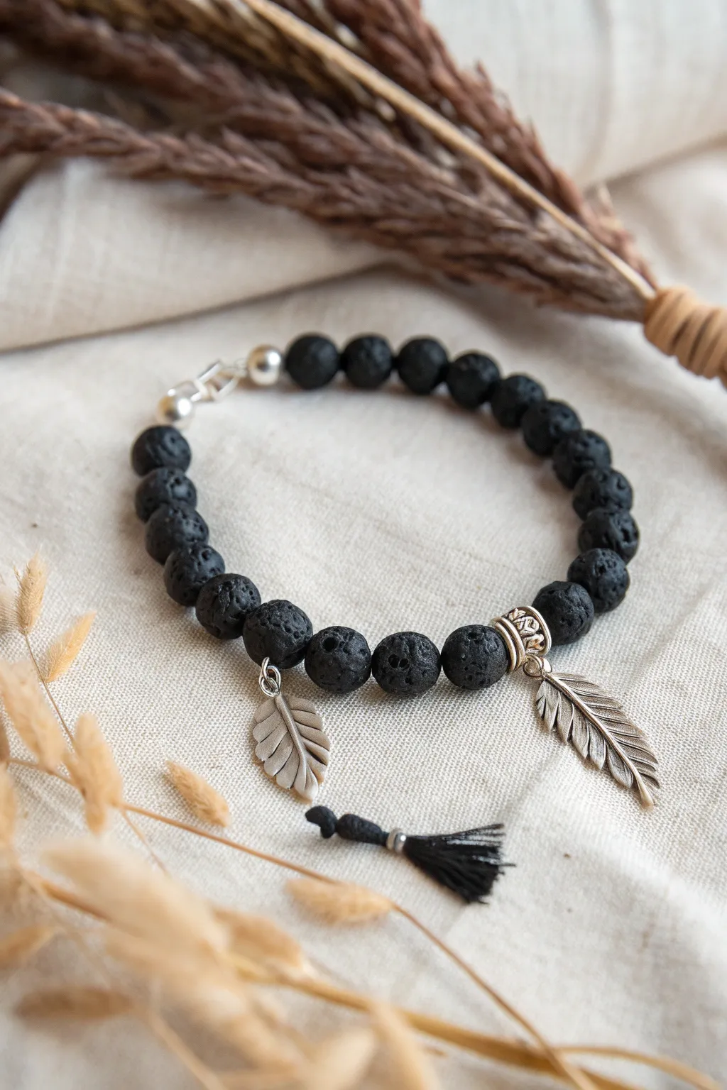 Embrace the Boho Spirit: Elevate your style with this charming lava bead bracelet, perfect for a touch of playful elegance.