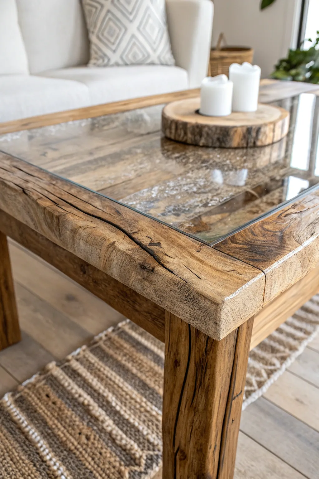 Embrace the beauty of nature and modern design with this stunning resin and reclaimed wood masterpiece.