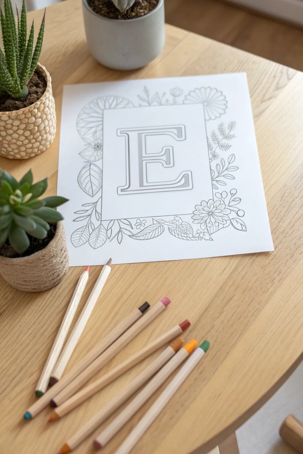 Embrace creativity with simplicity: a beautifully crafted letter 'E' coloring moment.