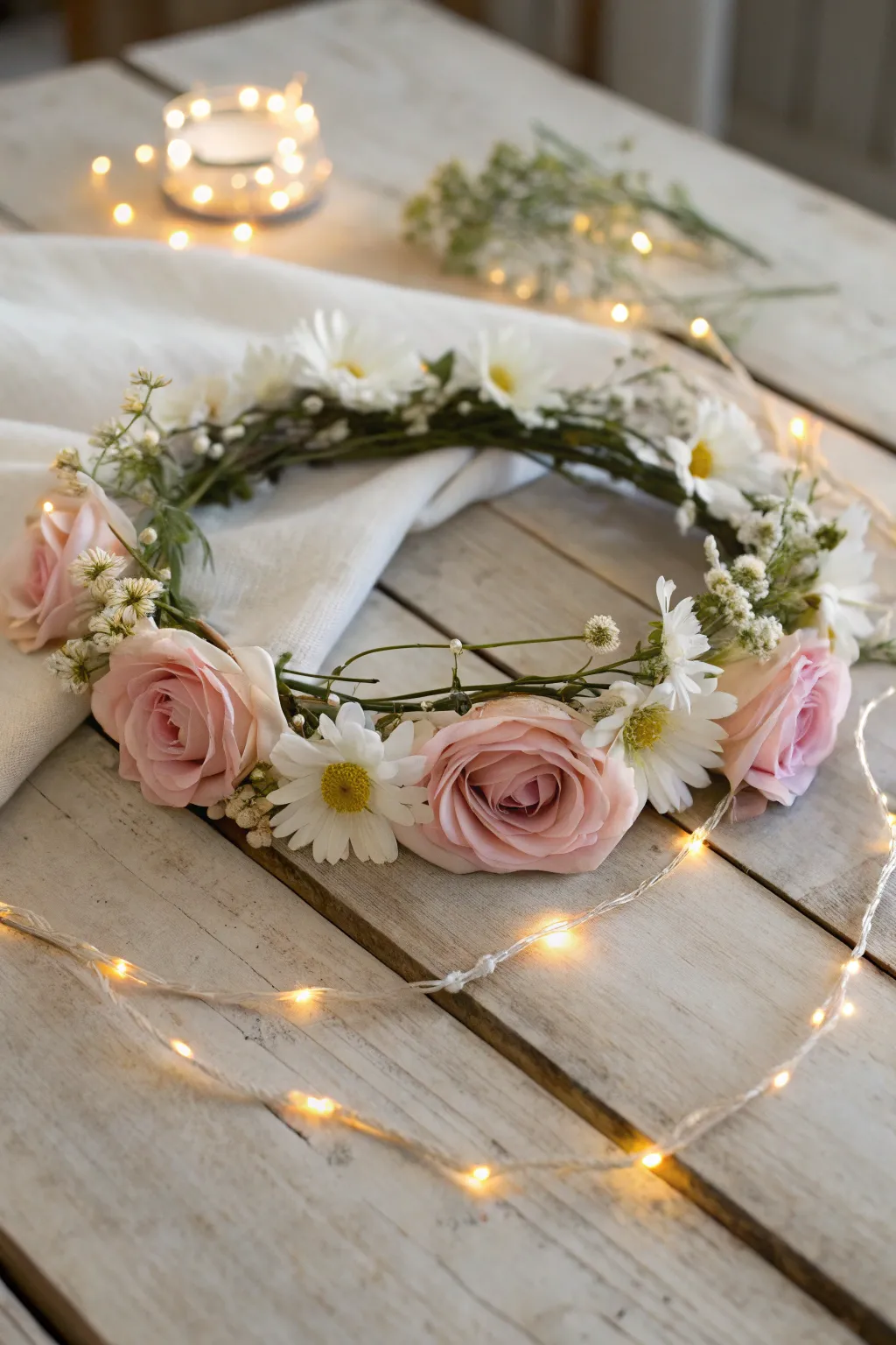 Embrace the magic of simplicity with this glowing flower crown, perfect for a whimsical garden party or a boho festival look.