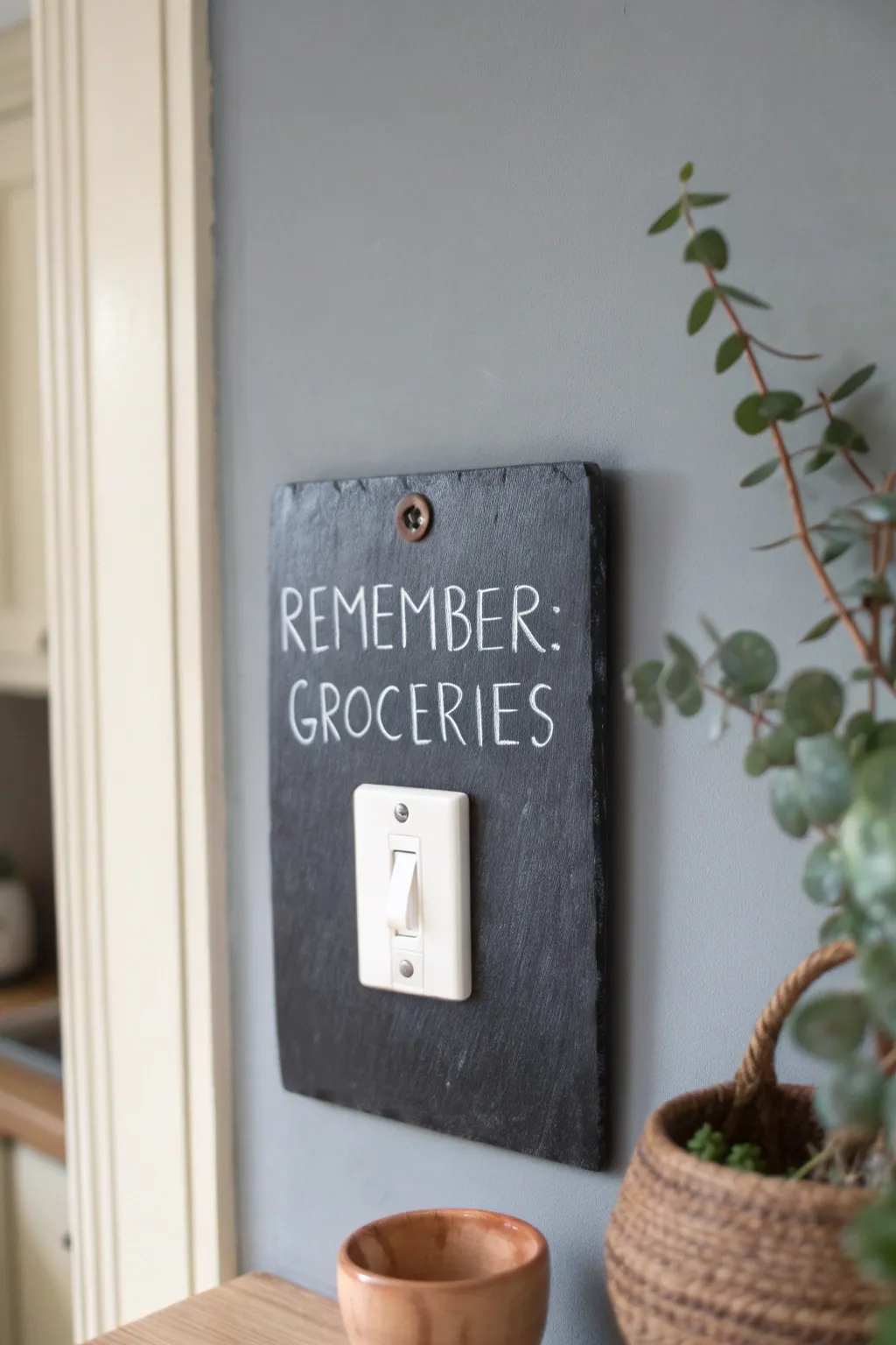 Turn your light switch into a charming reminder board with chalkboard paint!