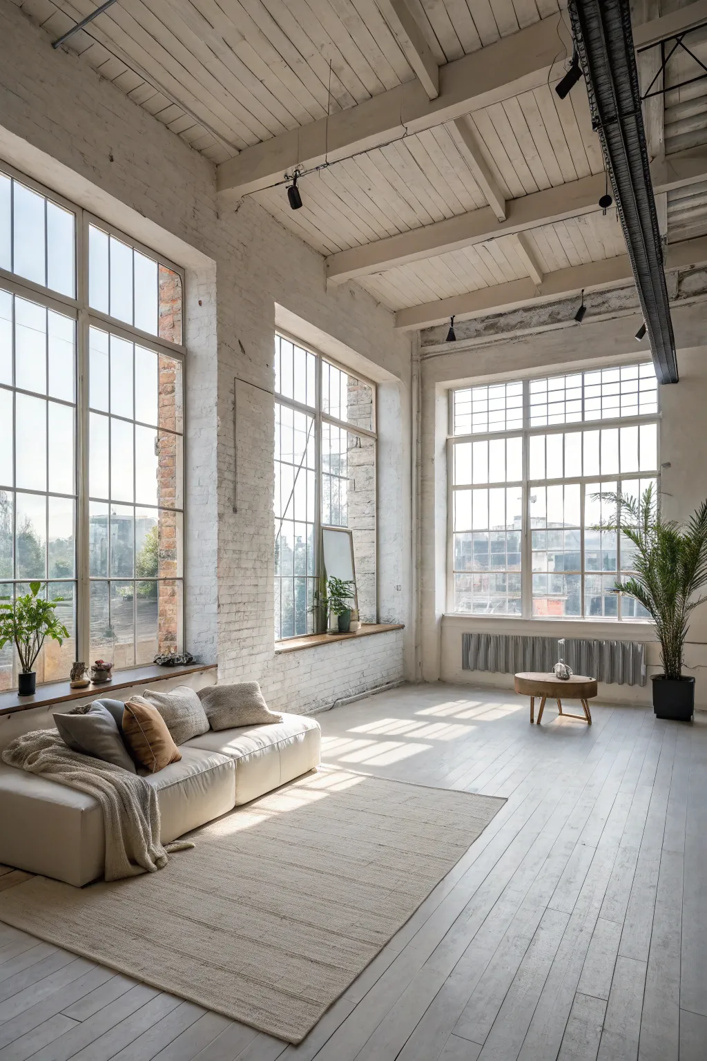 A minimalist approach enhances the loft's natural beauty.