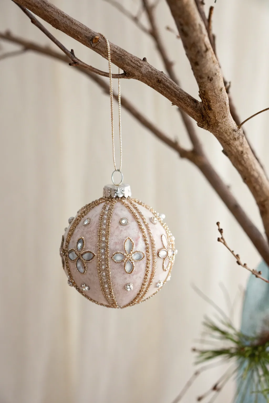 Add a touch of glamour to your tree with a handcrafted sequin bauble, perfect for a minimalist Boho vibe.