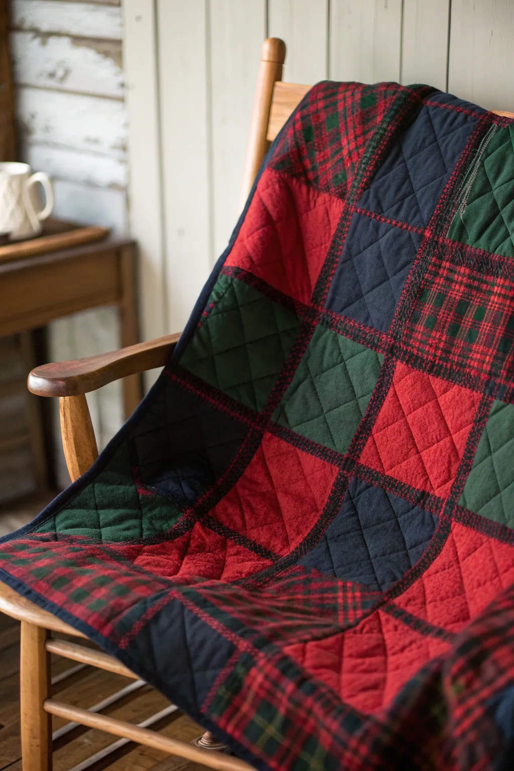 Elevate your space with a touch of rustic charm through bold tartan quilt patterns.