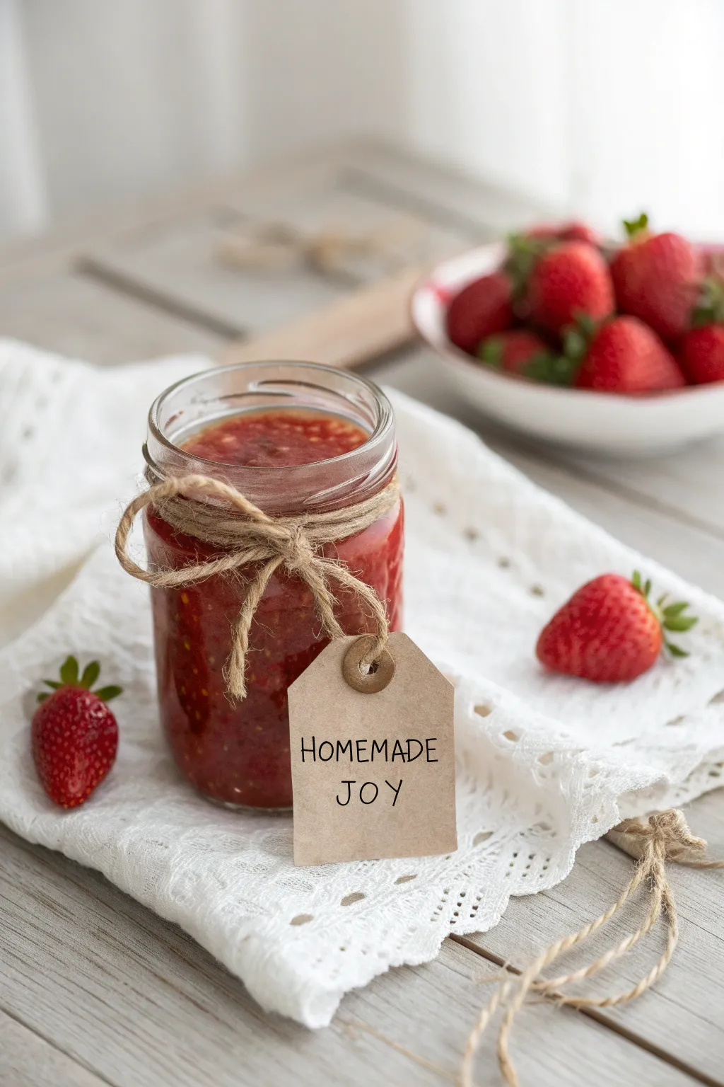 Gift a jar full of sweetness with homemade strawberry jam, crafted with love and perfect for spreading joy.