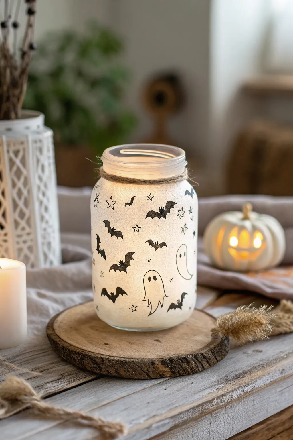 Create a warm, spooky glow with this chic mason jar candle holder.