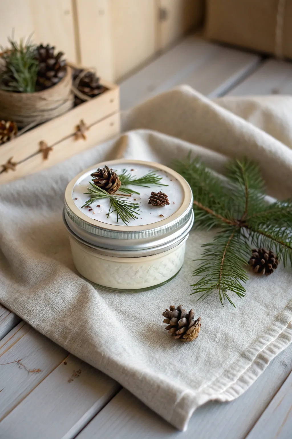 Embrace the artistry of nature with these charming pine-decorated mason jar lids, perfect for adding a touch of rustic elegance to your decor.