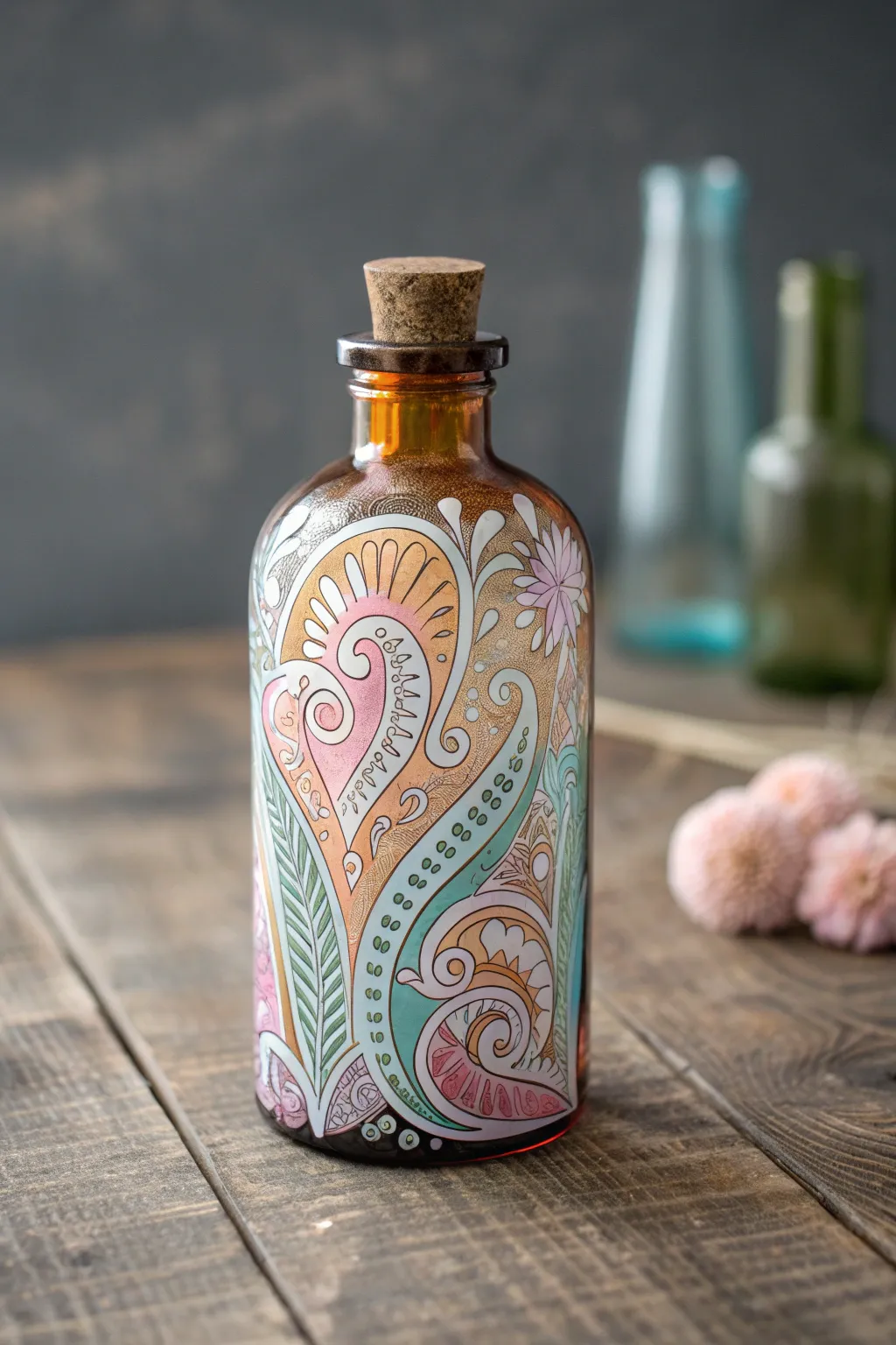 Transform everyday bottles into artistic masterpieces with a touch of color and creativity.