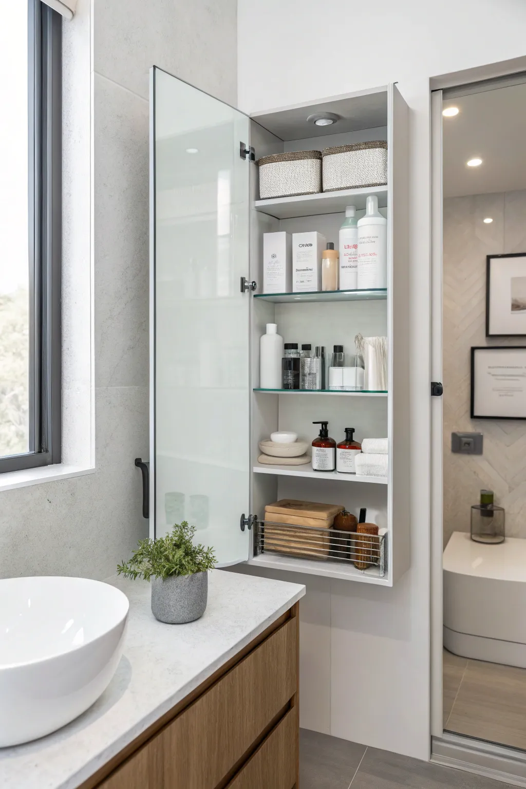 A minimalist approach keeps your medicine cabinet clean and functional.