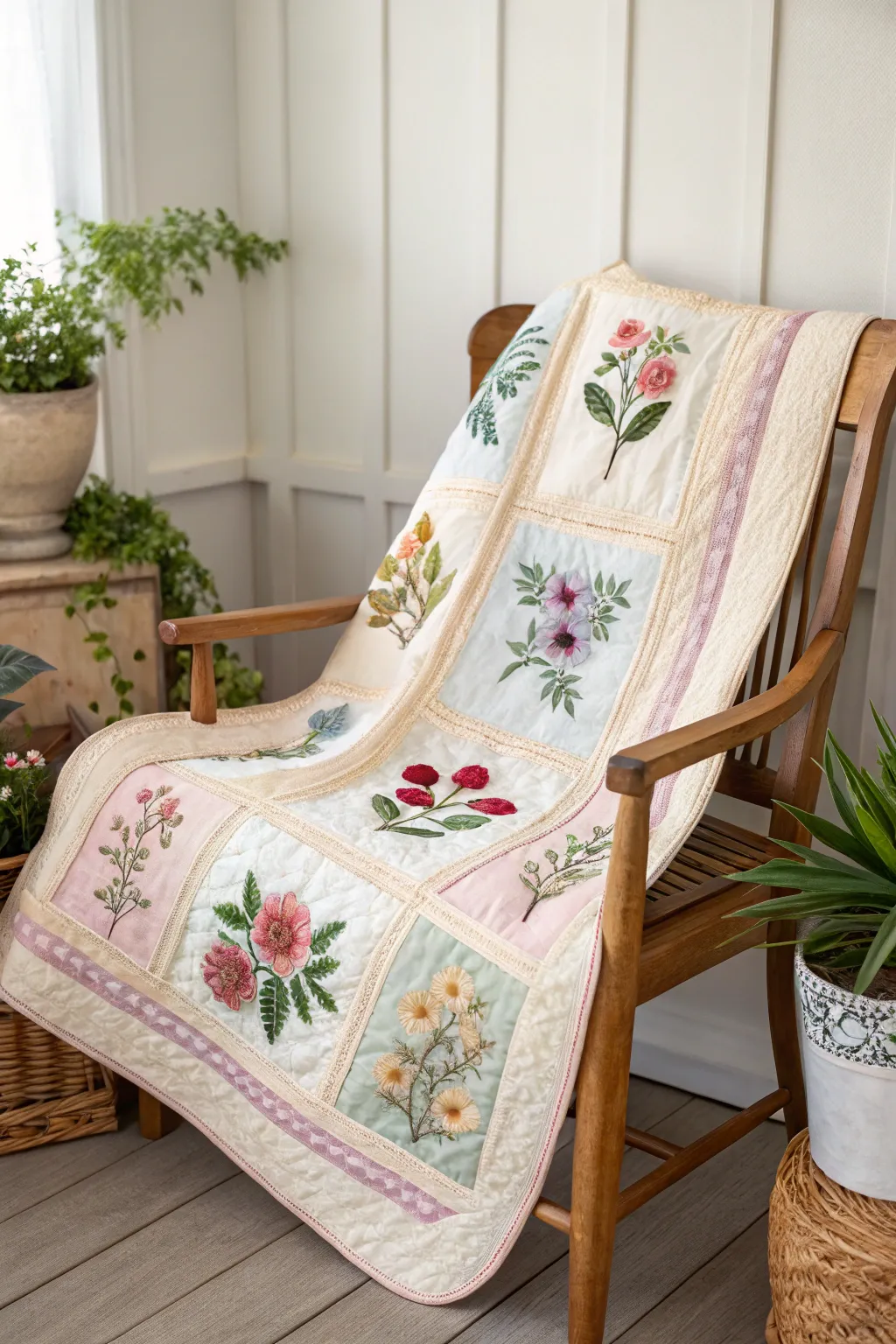 Embrace the art of appliqué with a memory quilt that blooms with every stitch.