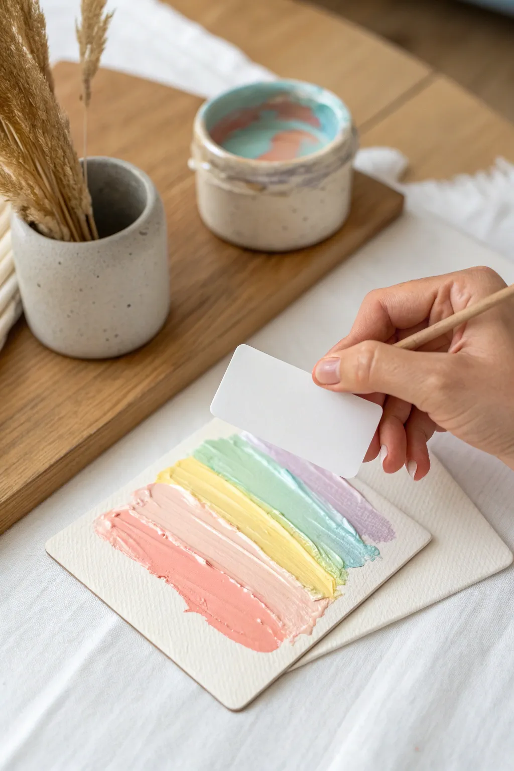 Unleash your creativity with scrape painting - simple tools, stunning textures. 🌿🎨 #MinimalistArt #BohoChic