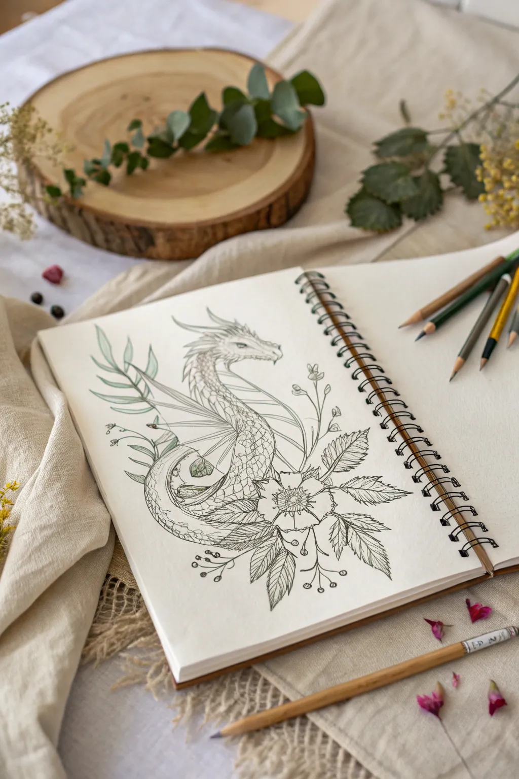 Unlock your imagination: Where nature meets fantasy in a sketchbook.