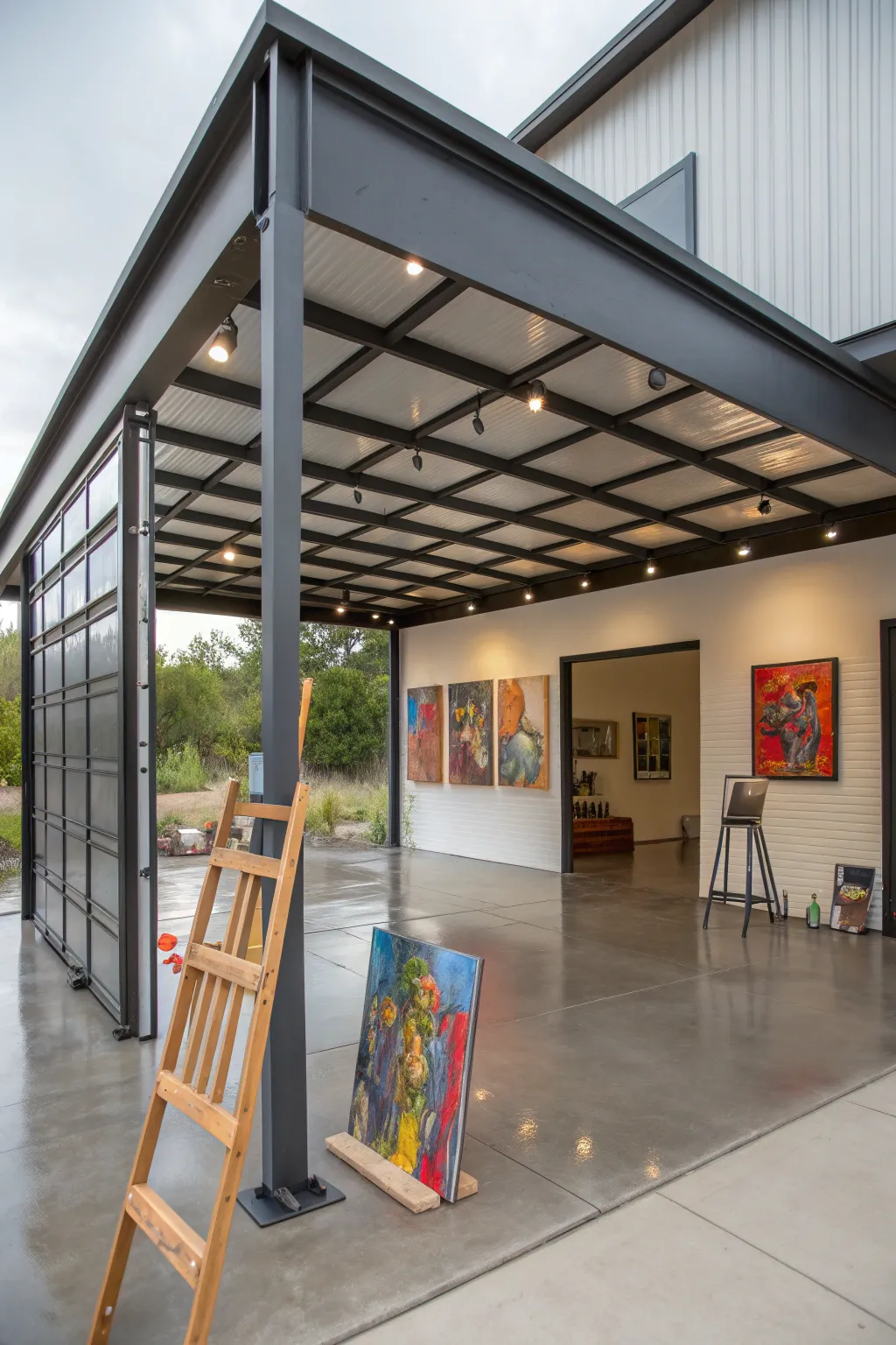 Transform your carport into a masterpiece haven. Let creativity thrive in a stunning, light-filled metal art studio.