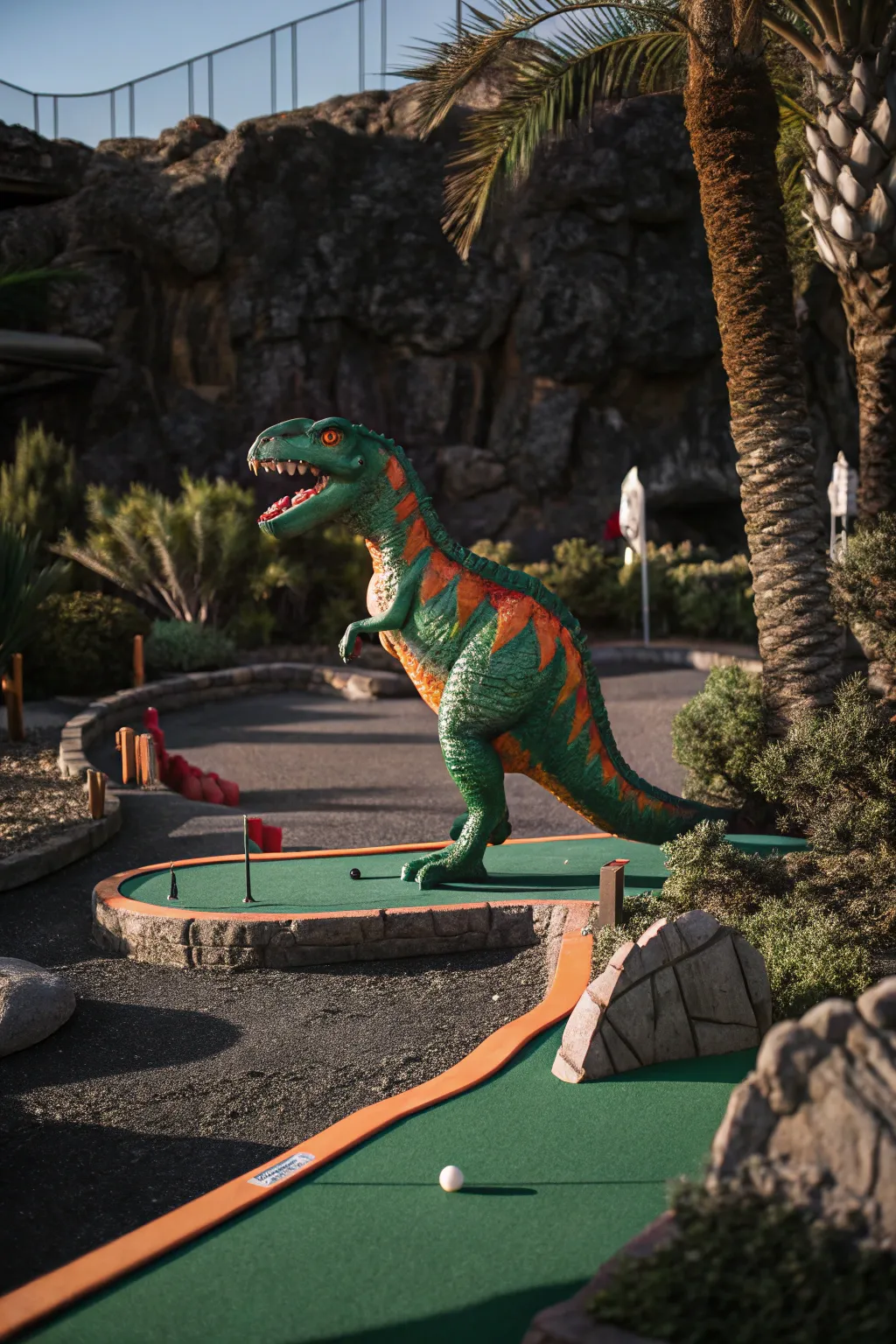 Step into the Jurassic jungle and conquer the prehistoric challenge on the mini golf course!