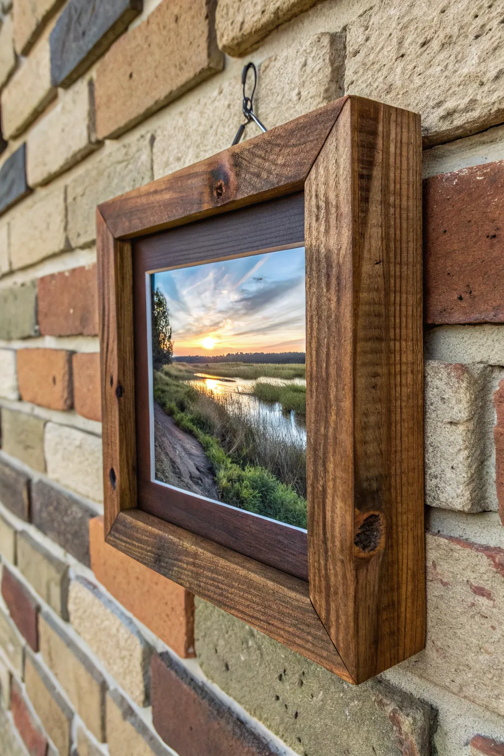 Craftsmanship meets art: A rustic wooden crate transformed into a stunning picture frame.
