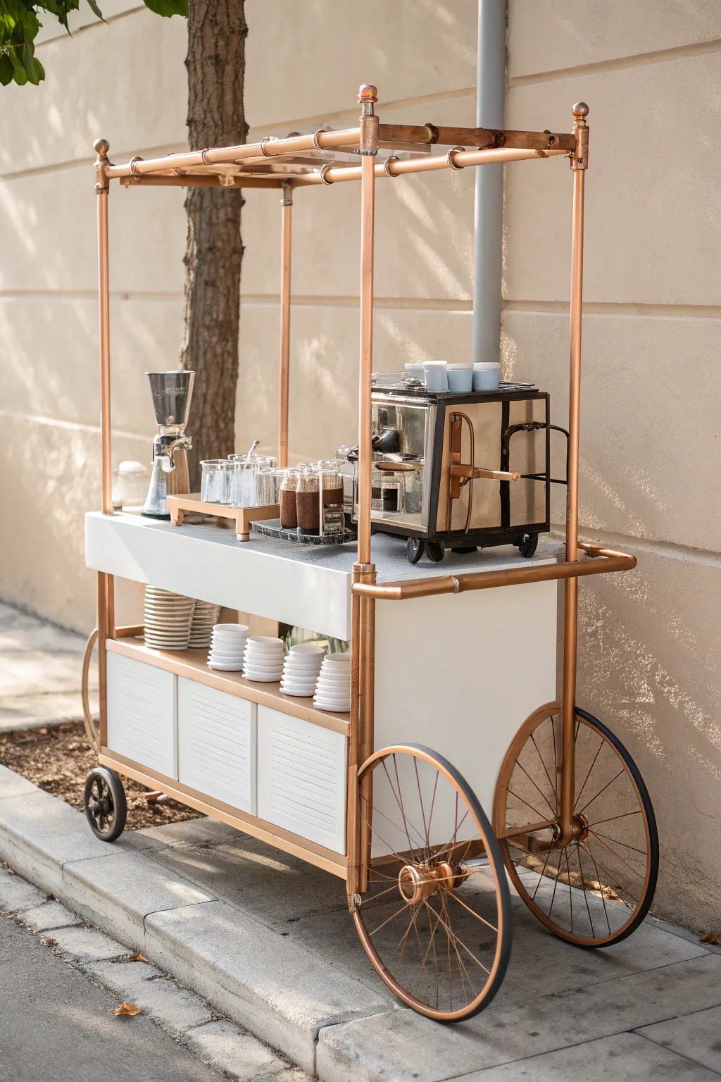 Urban Chic: A minimalist coffee cart with an industrial edge, perfect for adding flair to any setting.