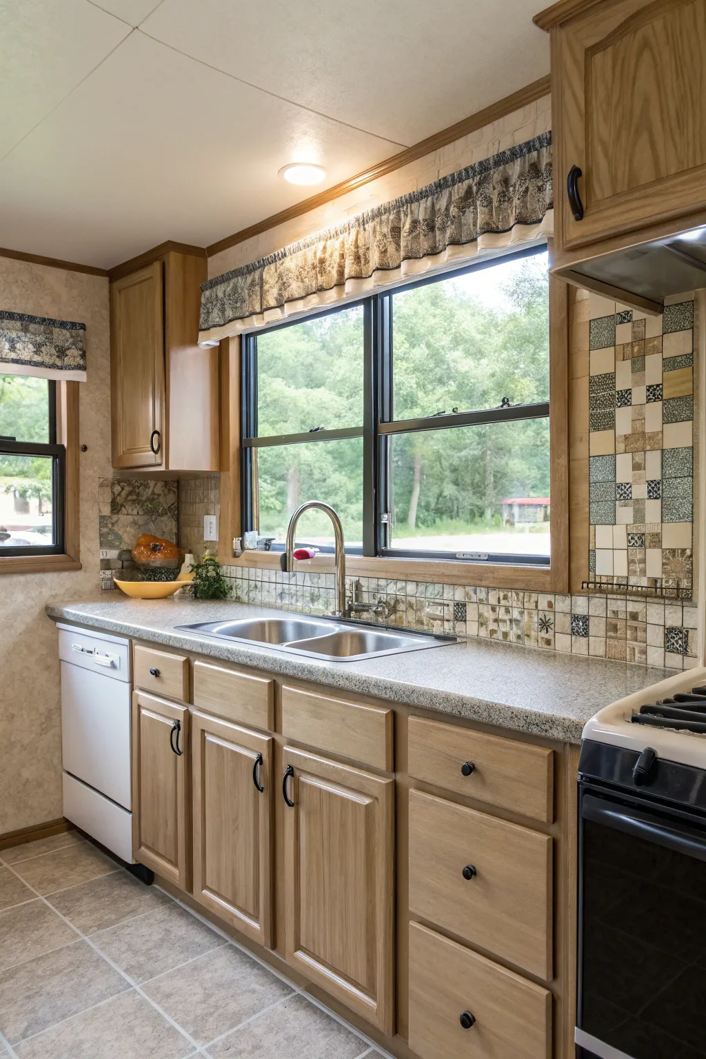 Tile trim in kitchens offers durability and style.