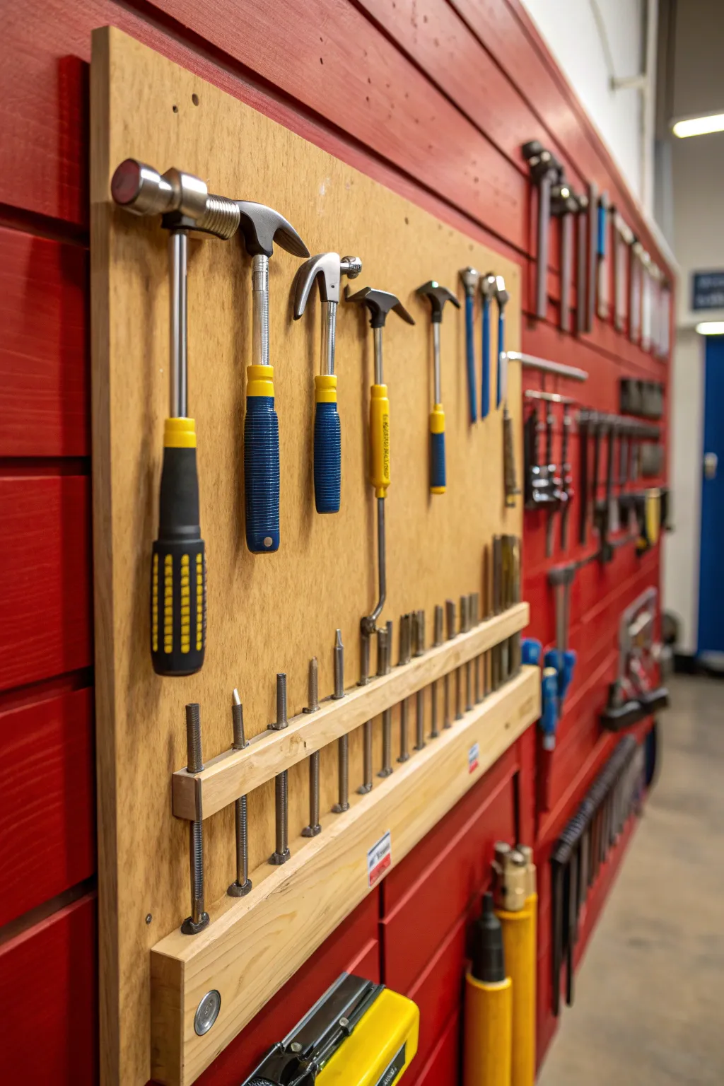 Harness your workshop's potential with a sleek wall-mounted hook system—where craftsmanship meets organization.