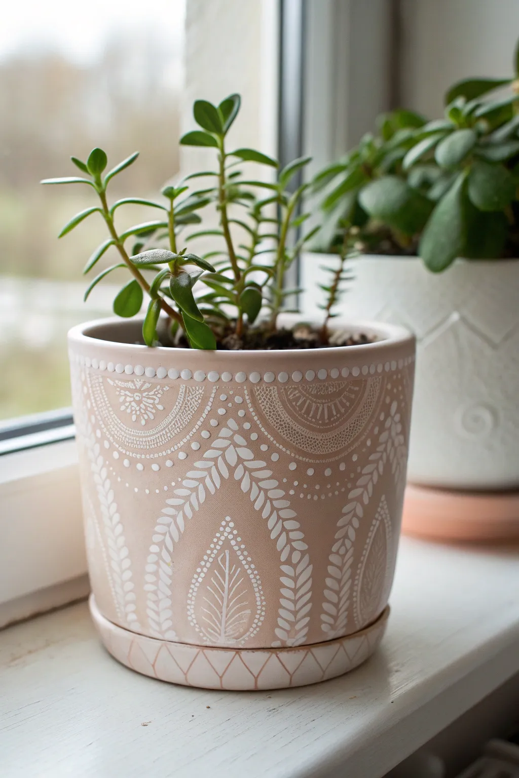 Elevate your plant pots with artistic modeling paste designs for a touch of personal elegance.