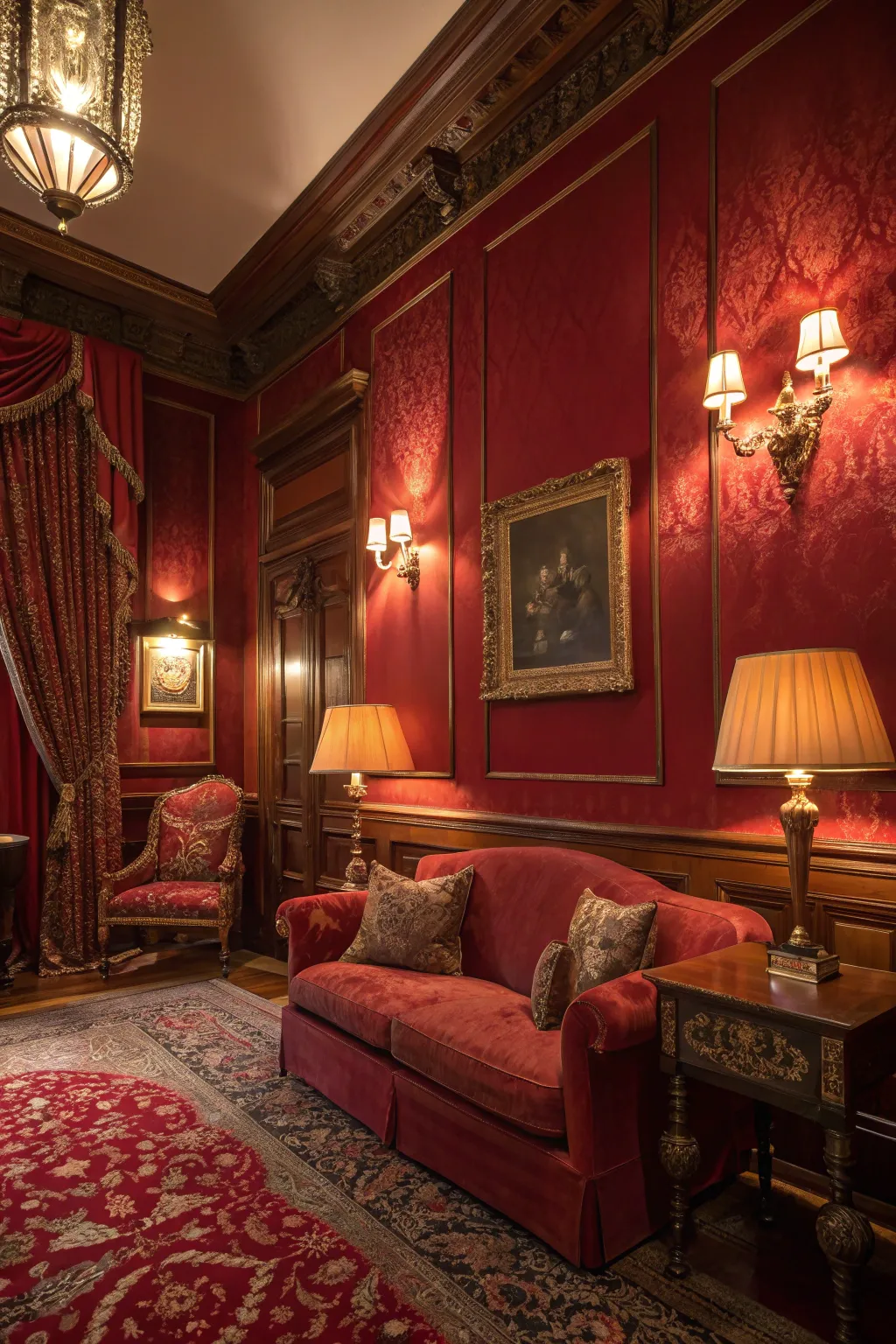 A rich red enclave that radiates warmth and opulence.