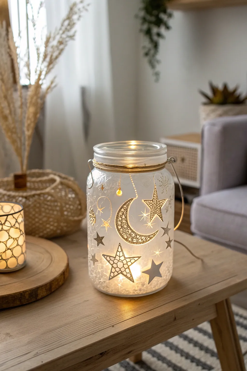 Illuminate your nights with the enchanting glow of a handcrafted moon and star lantern. ✨ Perfect for cozy evenings and adding a touch of magic to your space.