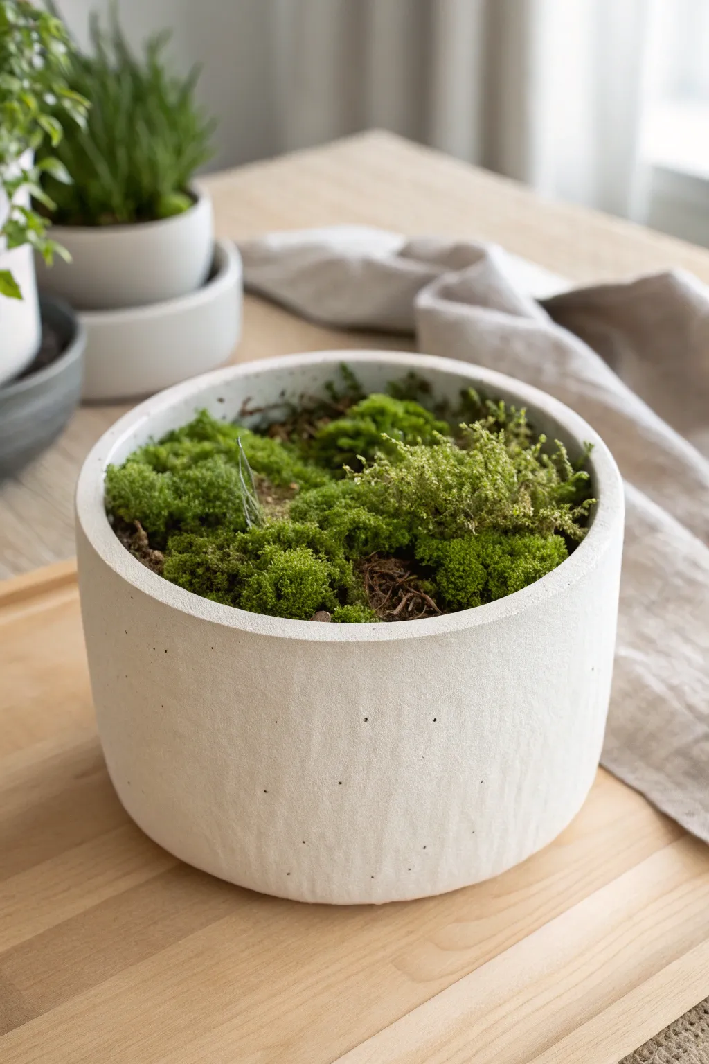 Elevate your planters with a touch of nature: lush moss for beauty and moisture retention.