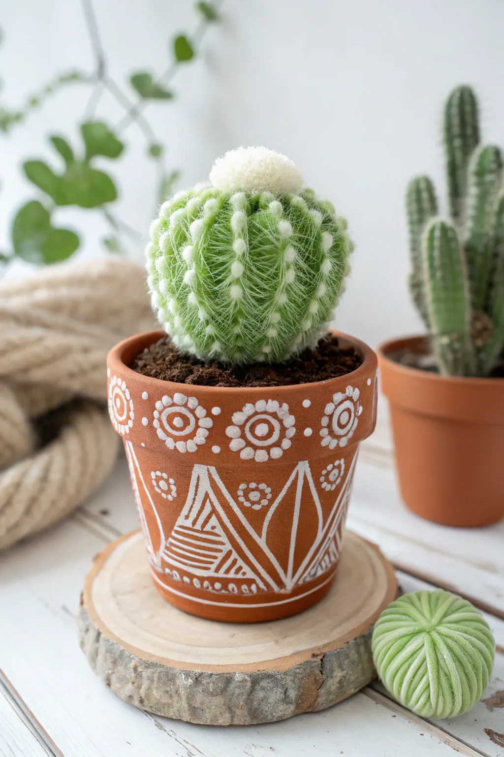 A charming, water-free pom-pom cactus for a playful Mother's Day gift, blending minimalist elegance with boho flair.