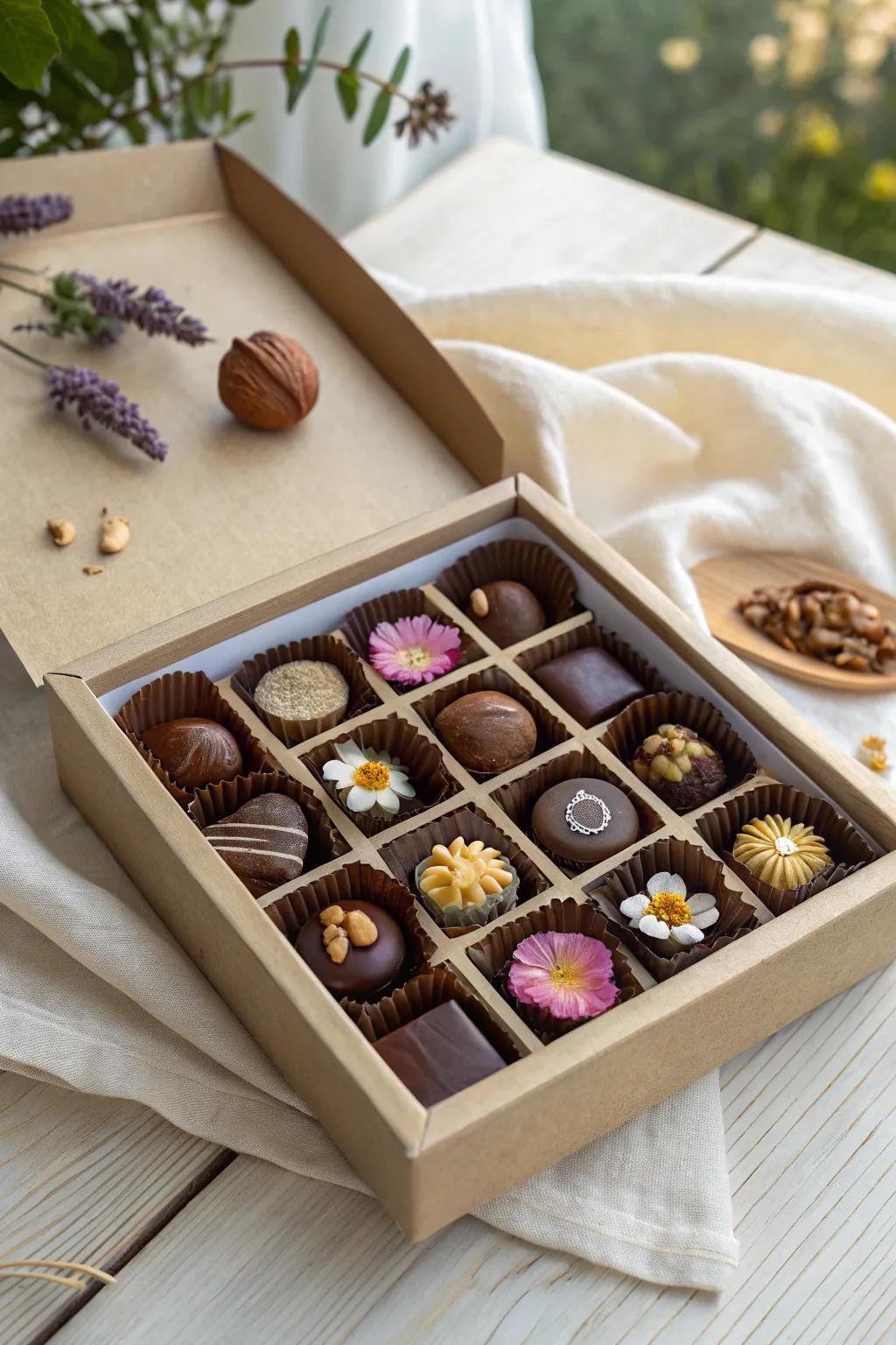 Delight her senses with a box of artisanal chocolates, where every piece is a handcrafted masterpiece.