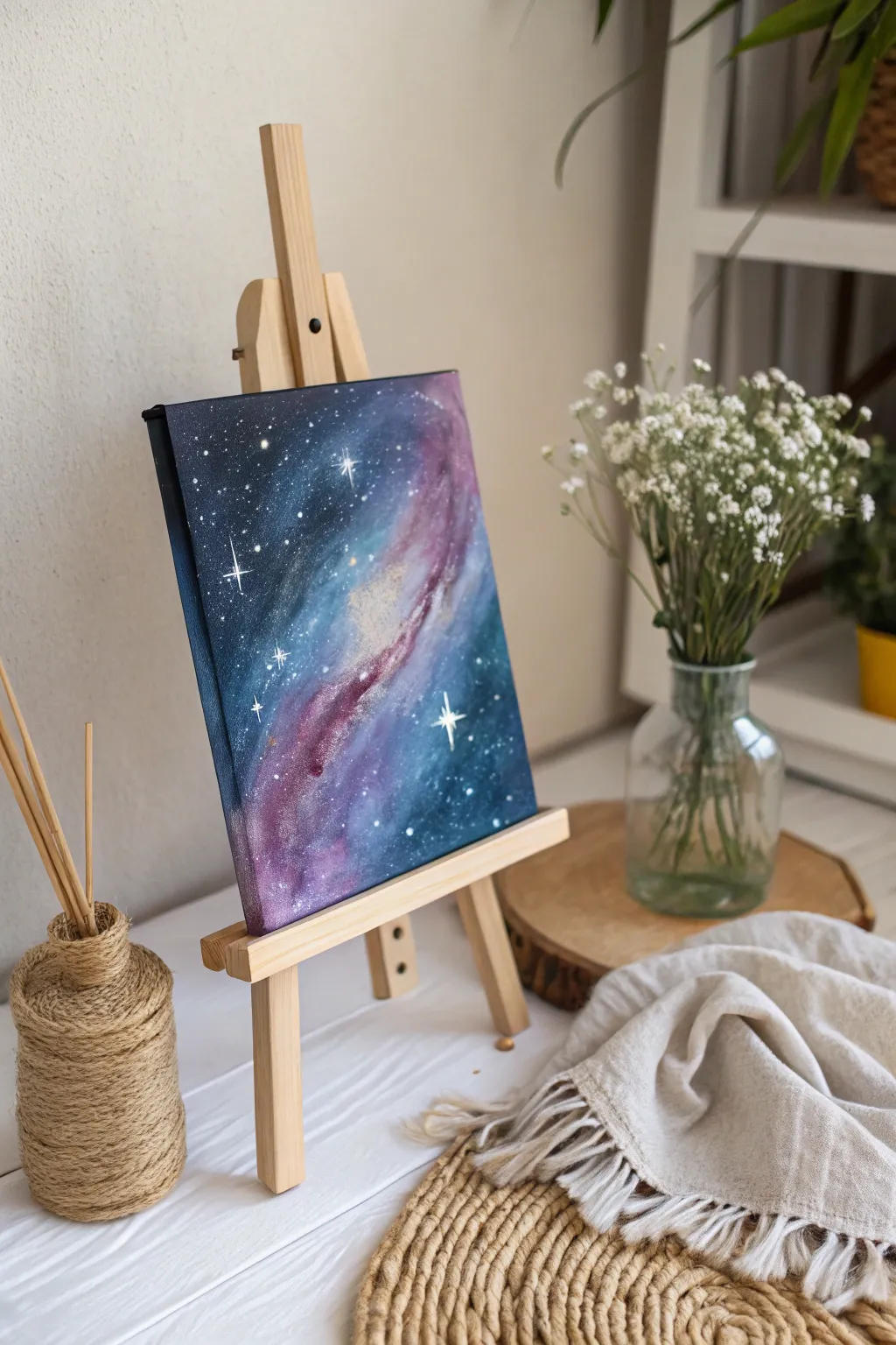 Celebrate Mom's cosmic beauty with a handcrafted galaxy painting, where simplicity meets the stars.