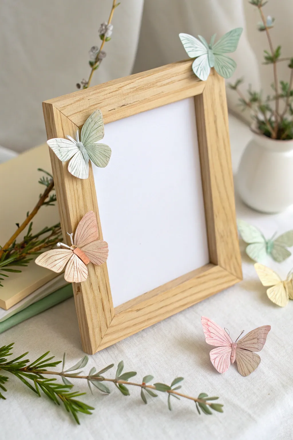 Add a whimsical touch to your decor with this playful butterfly-adorned picture frame—perfect for a mother's day craft idea!
