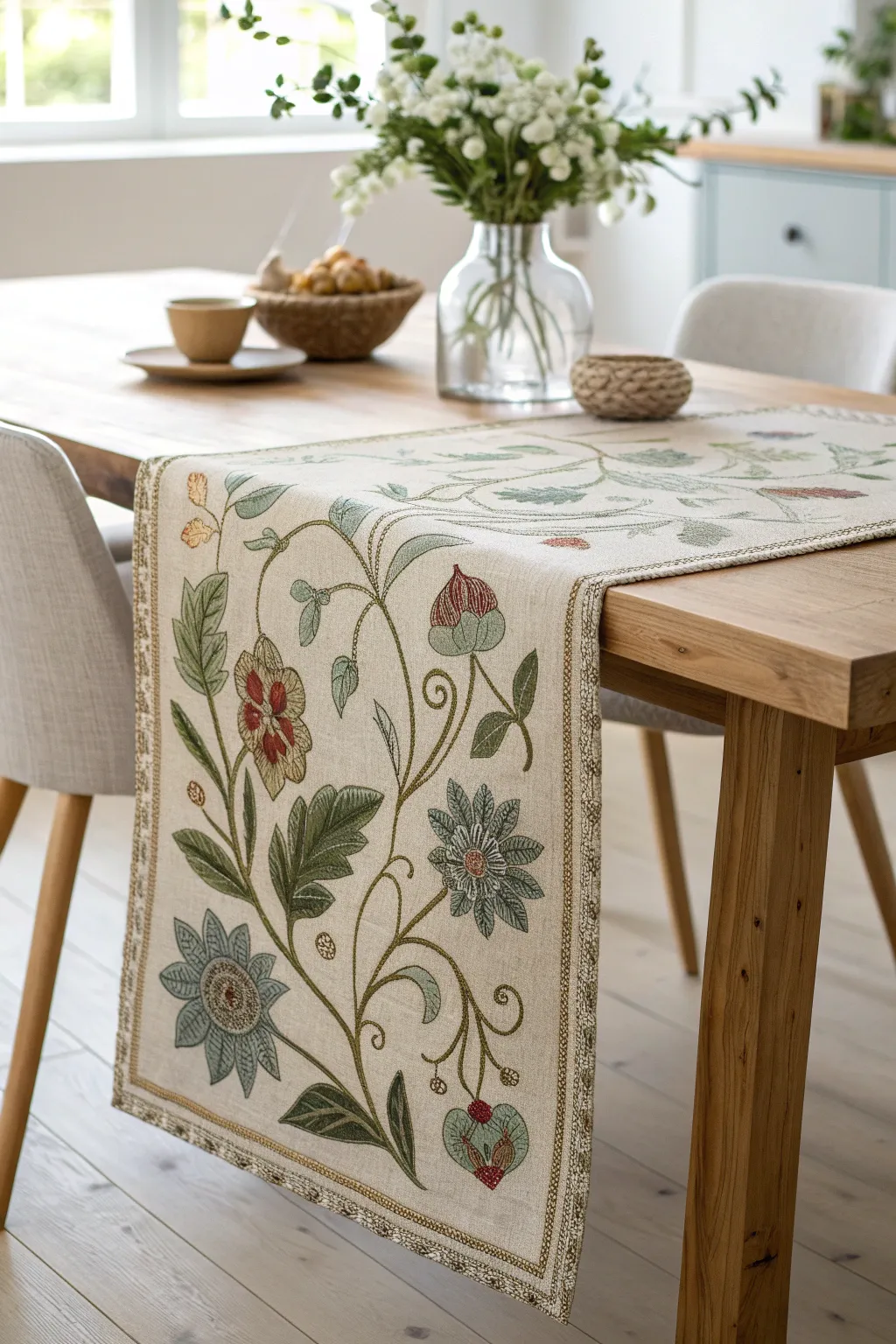 Transform your dining space with a nature-inspired needlepoint table runner—where simplicity meets artistry.