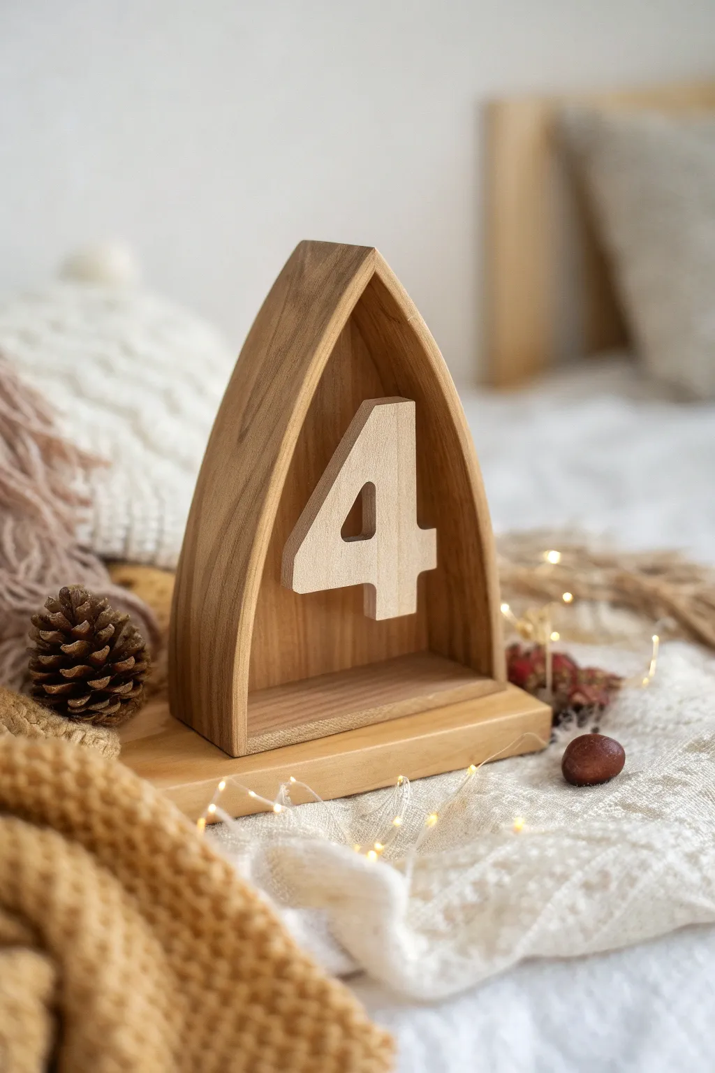 Step into a storybook with this charming mouse house crafted within a number 4, a perfect blend of minimalist elegance and Boho warmth.