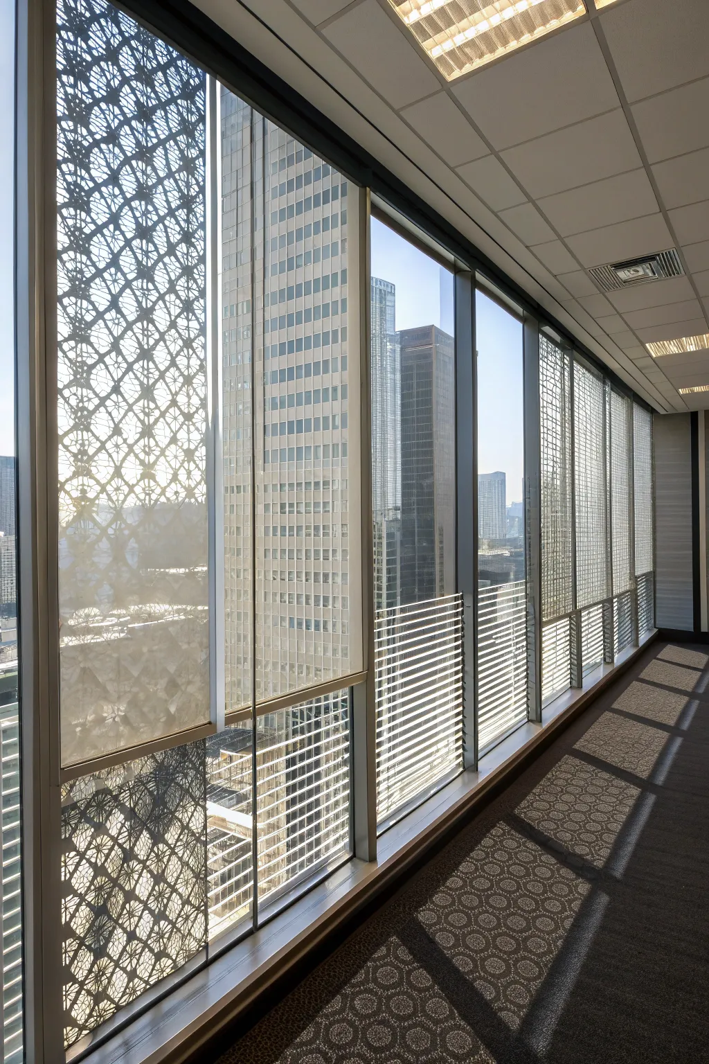 Layered window films add visual interest to plain glass.