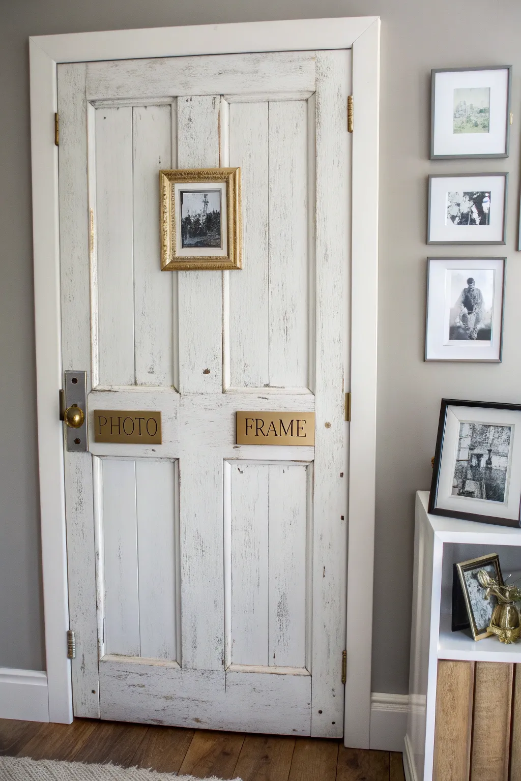 Transform old doors into charming personal galleries with a minimalist touch.