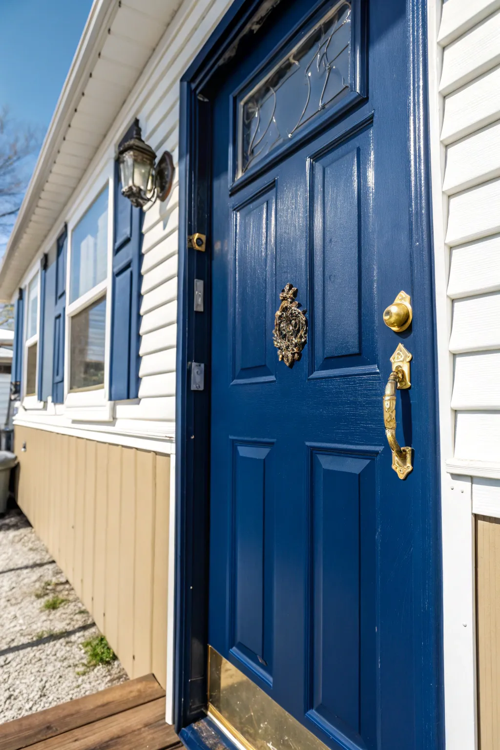 Breathe new life into your mobile home with a bold door transformation.