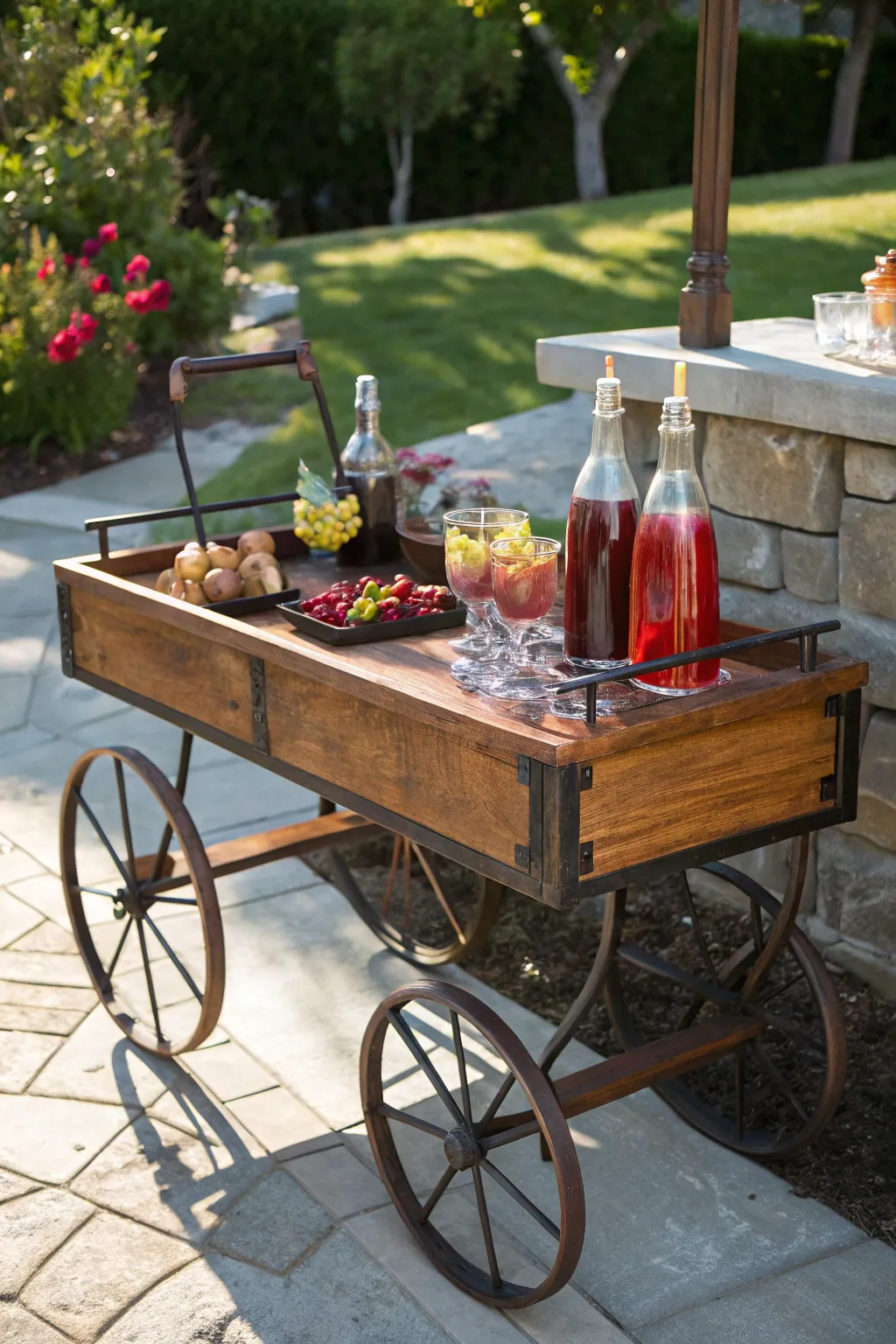 Elevate your summer gatherings with a handcrafted wagon bar cart masterpiece.