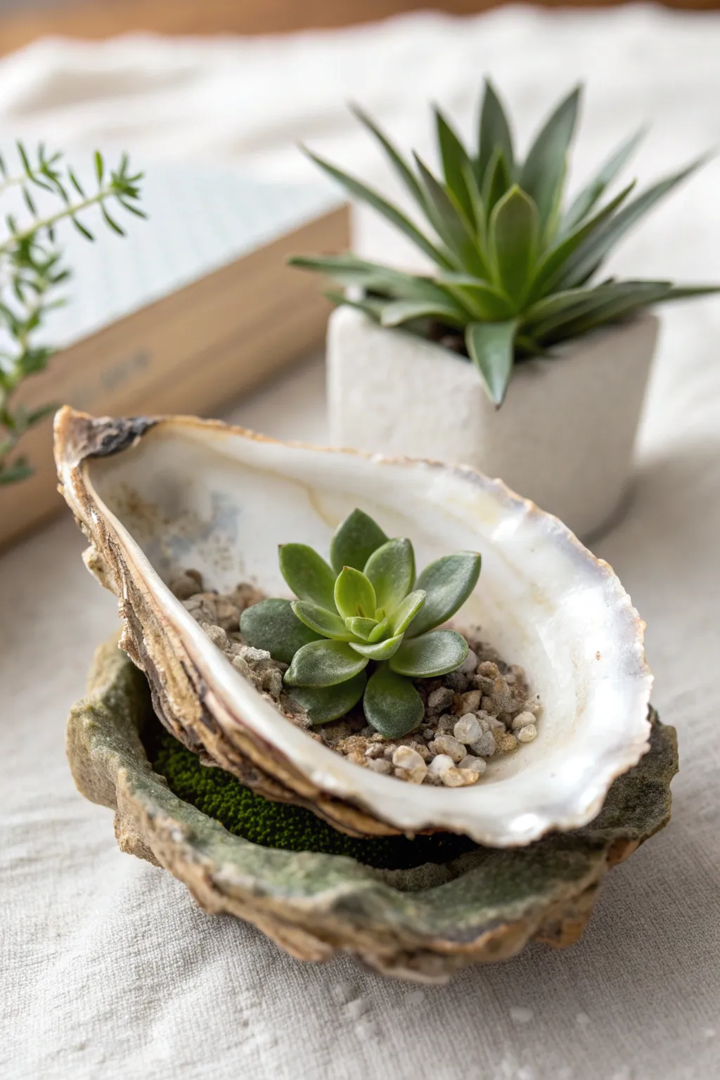 Bring a touch of oceanic elegance to your home with these charming oyster shell mini planters.