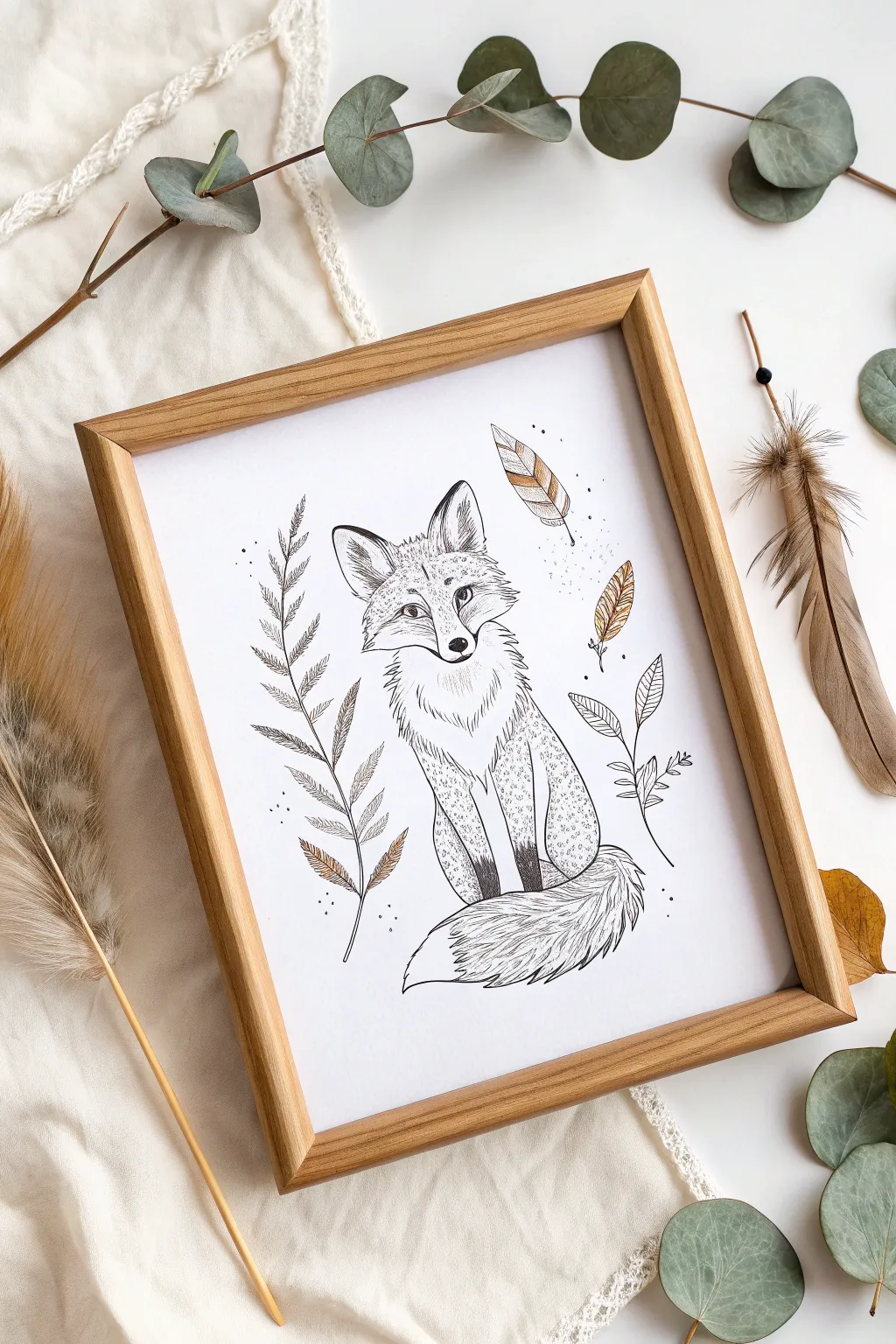 Bring a touch of whimsy to your space with this charming fox illustration, where minimalist design meets playful artistry.