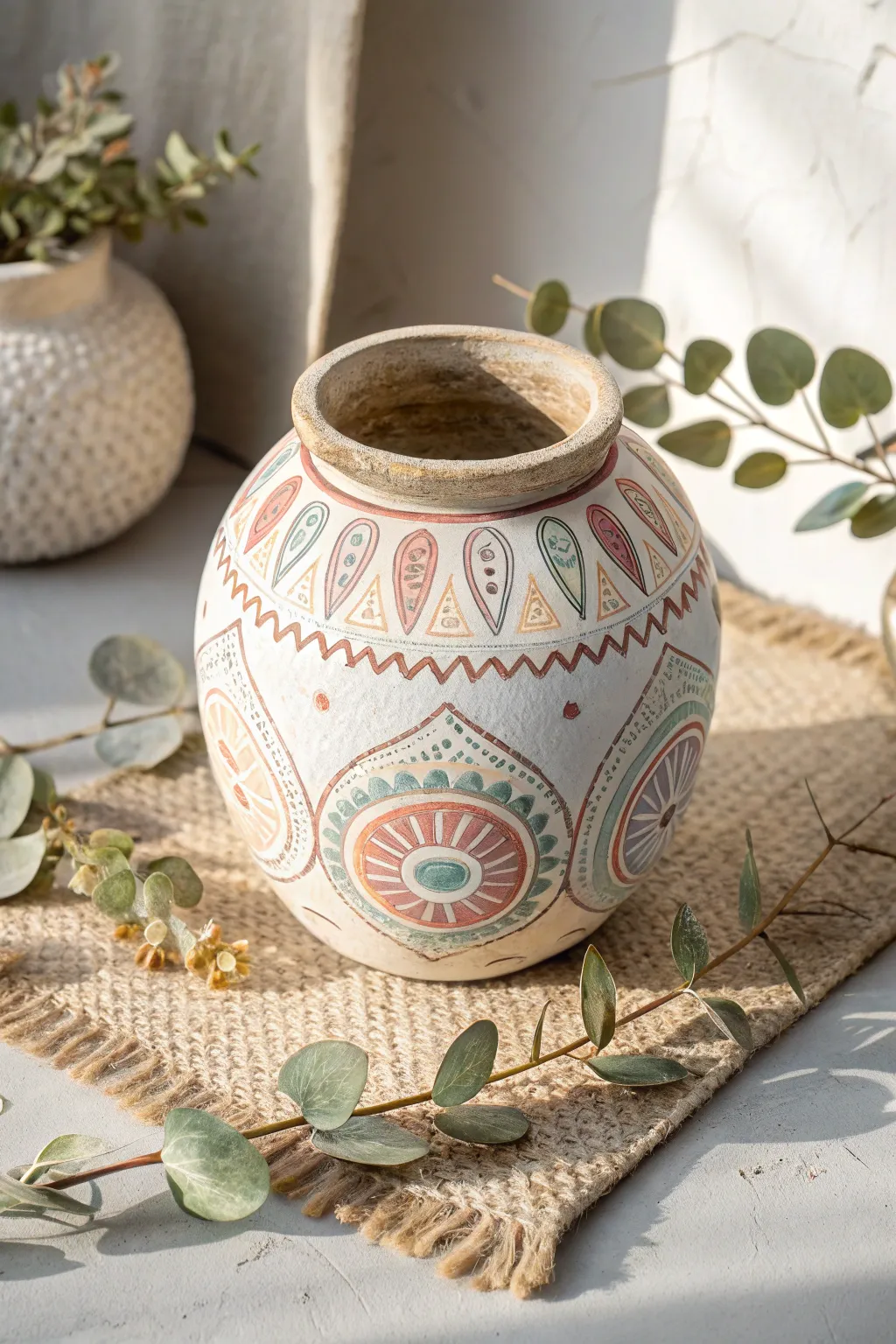 Discover the art of creative arrangement with this charming ceramic pot centerpiece.