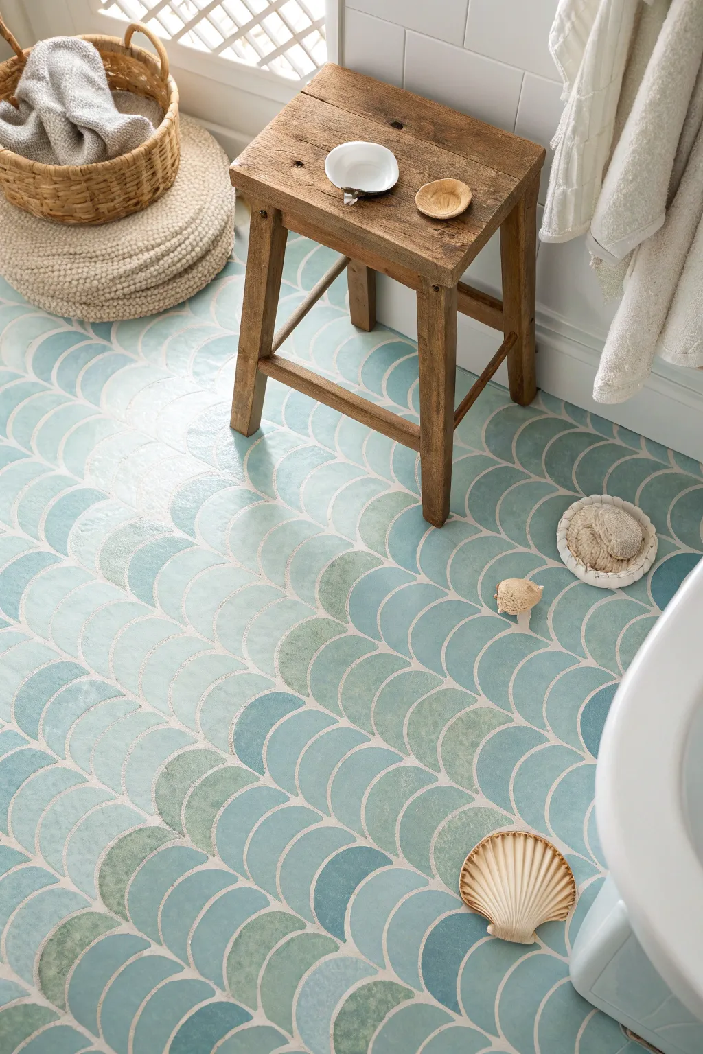 Transform your space with a coastal cool vibe—soft blues and sandy tones bring the seaside to your floor.