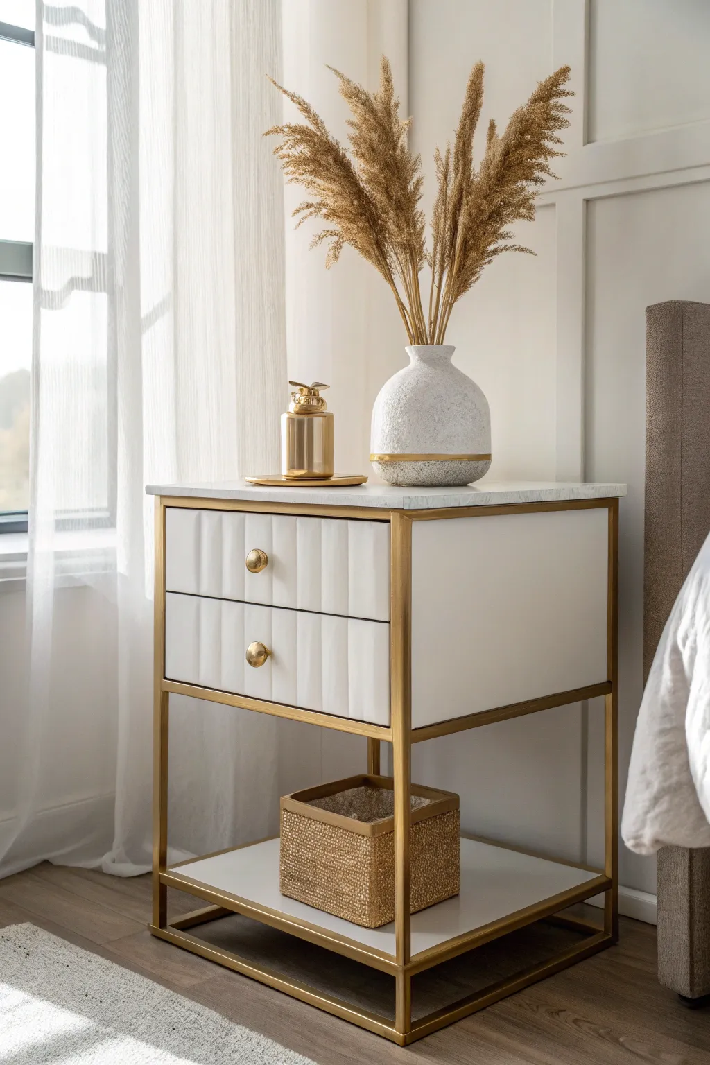 Transform your space with a touch of metallic elegance—discover the allure of a gold-painted nightstand.
