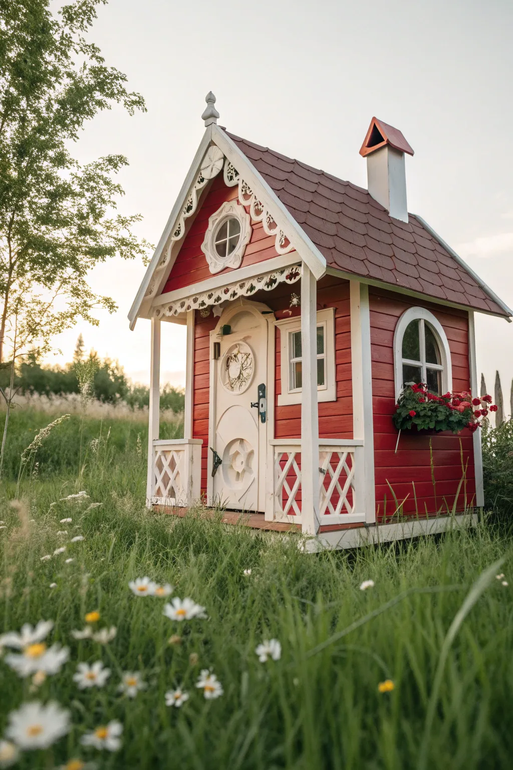 Step into a fairy tale with this enchanting storybook cottage playhouse, where classic charm meets minimalist elegance.