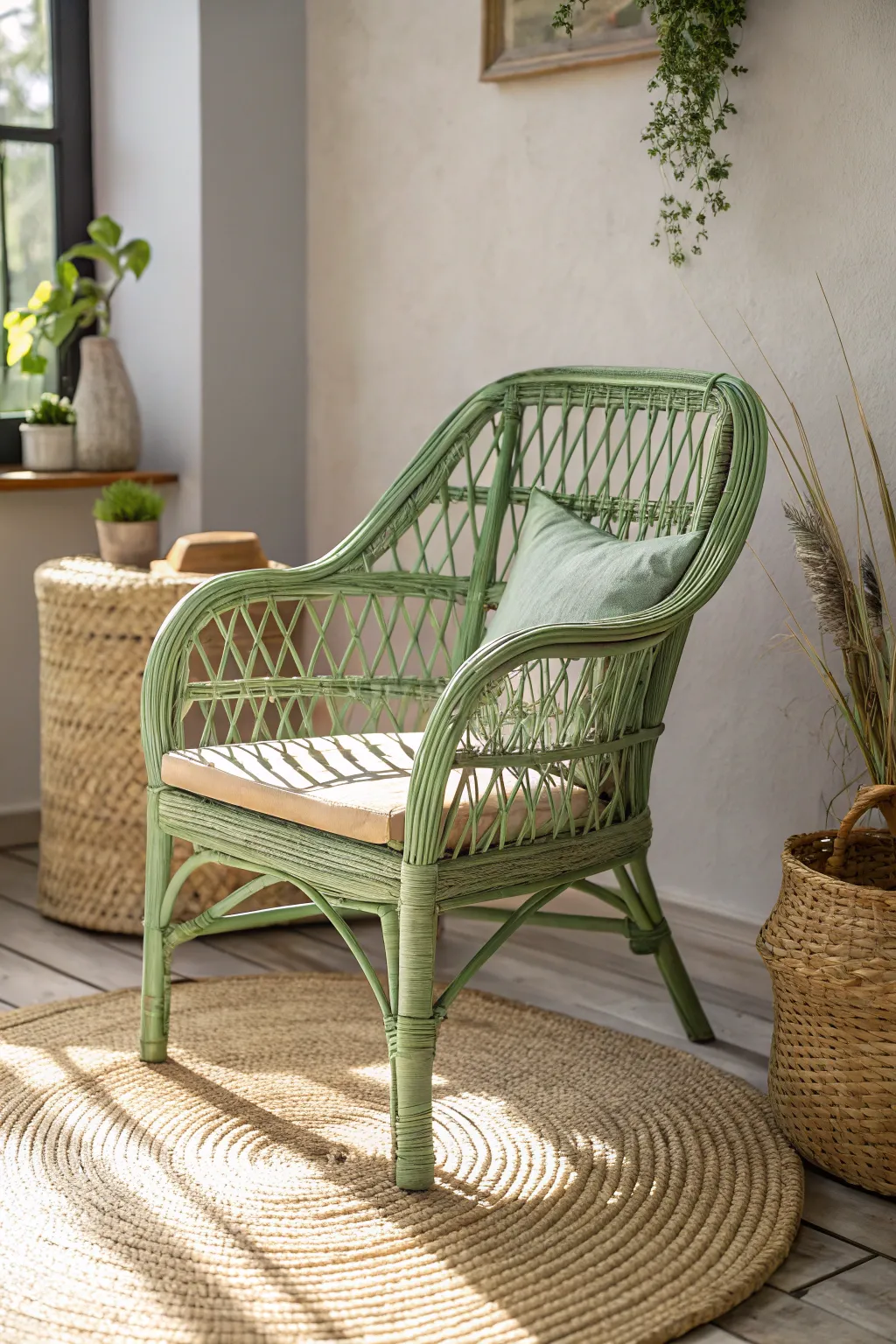 Bring nature indoors with earthy green wicker elegance.