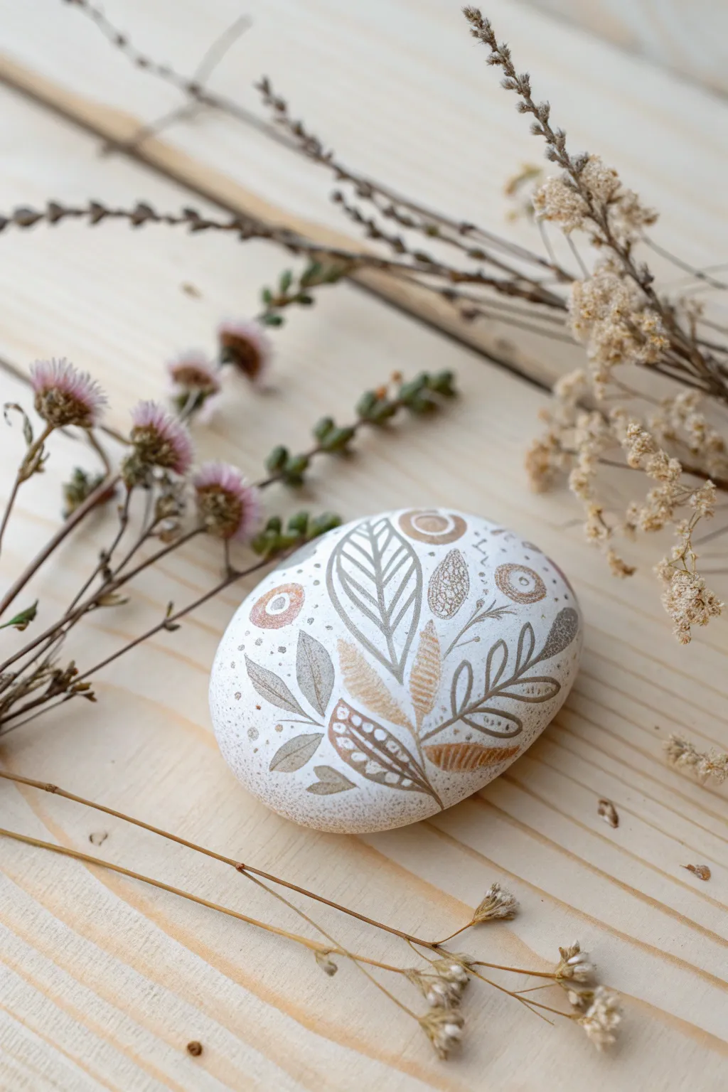 Transform ordinary stones into stunning minimalist art pieces with a boho twist. #DIYStoneArt #ScandiBoho