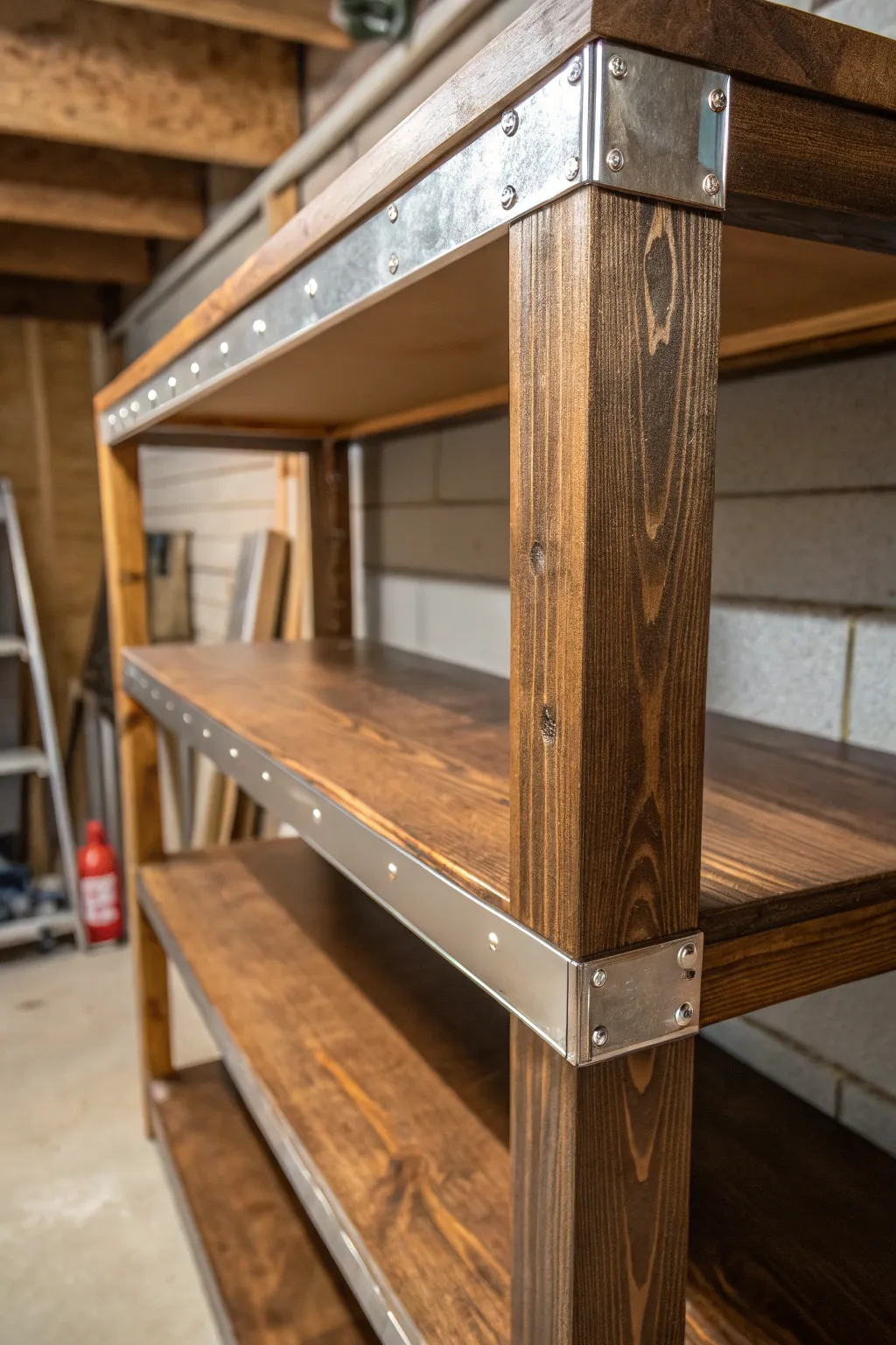 Elevate your unfinished basement with striking metallic accents for a touch of glam.
