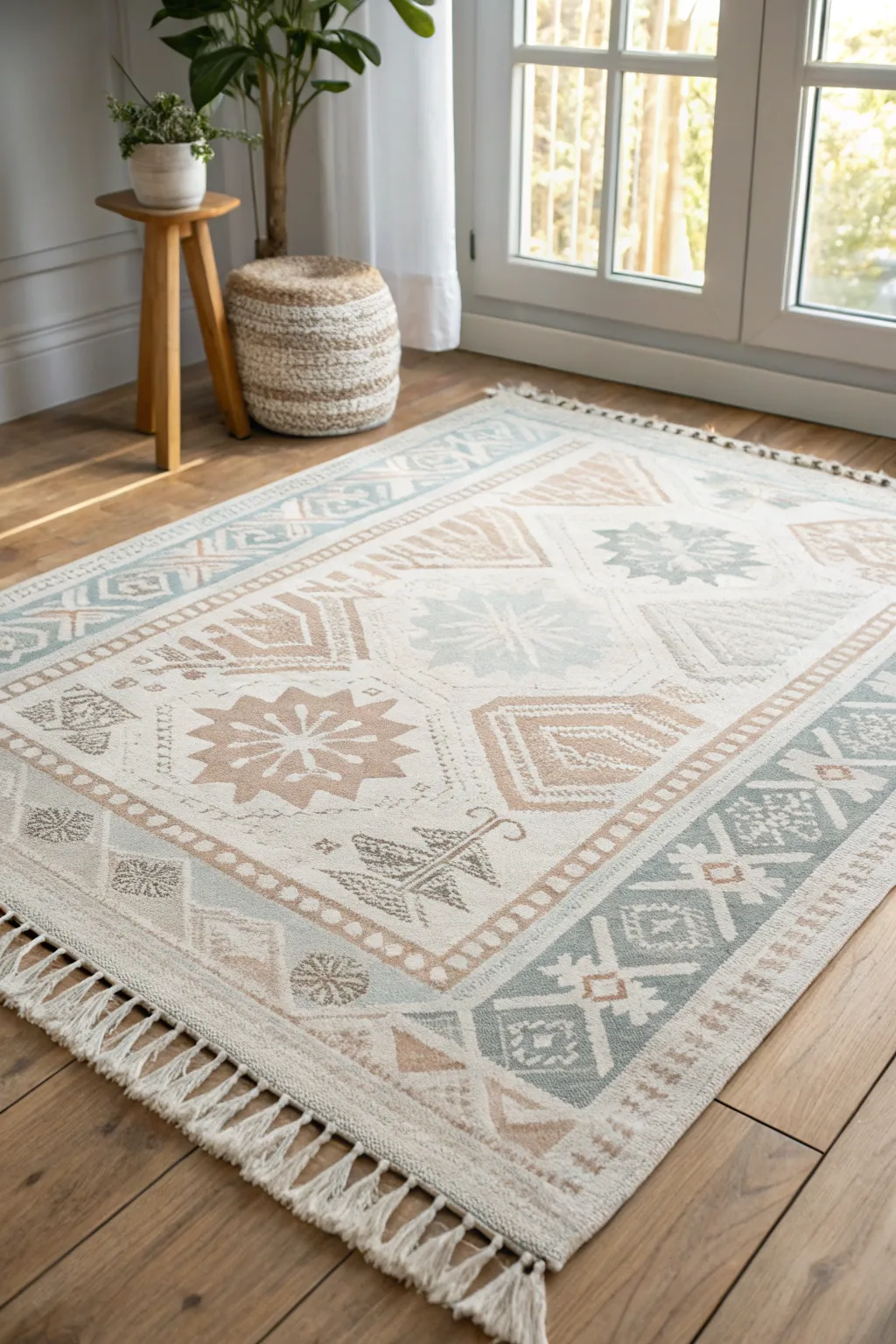Elevate your space with the elegance of a painted faux rug—where artistry meets practicality!