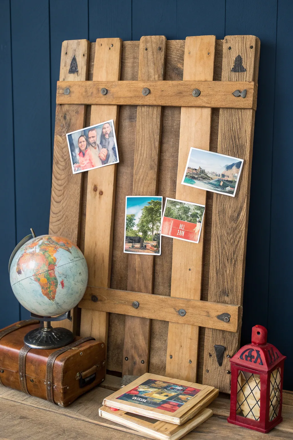 Capture your wanderlust on a travel-themed pallet board.